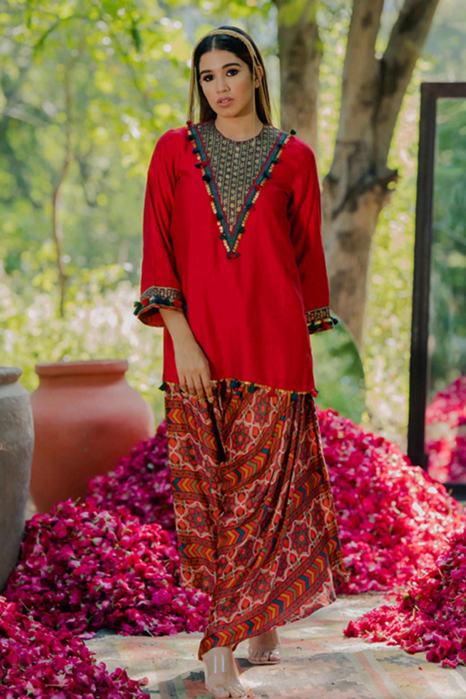 Buy Multi Color Top Cotton Silk Embroidery Aari Tassel Ornamented With