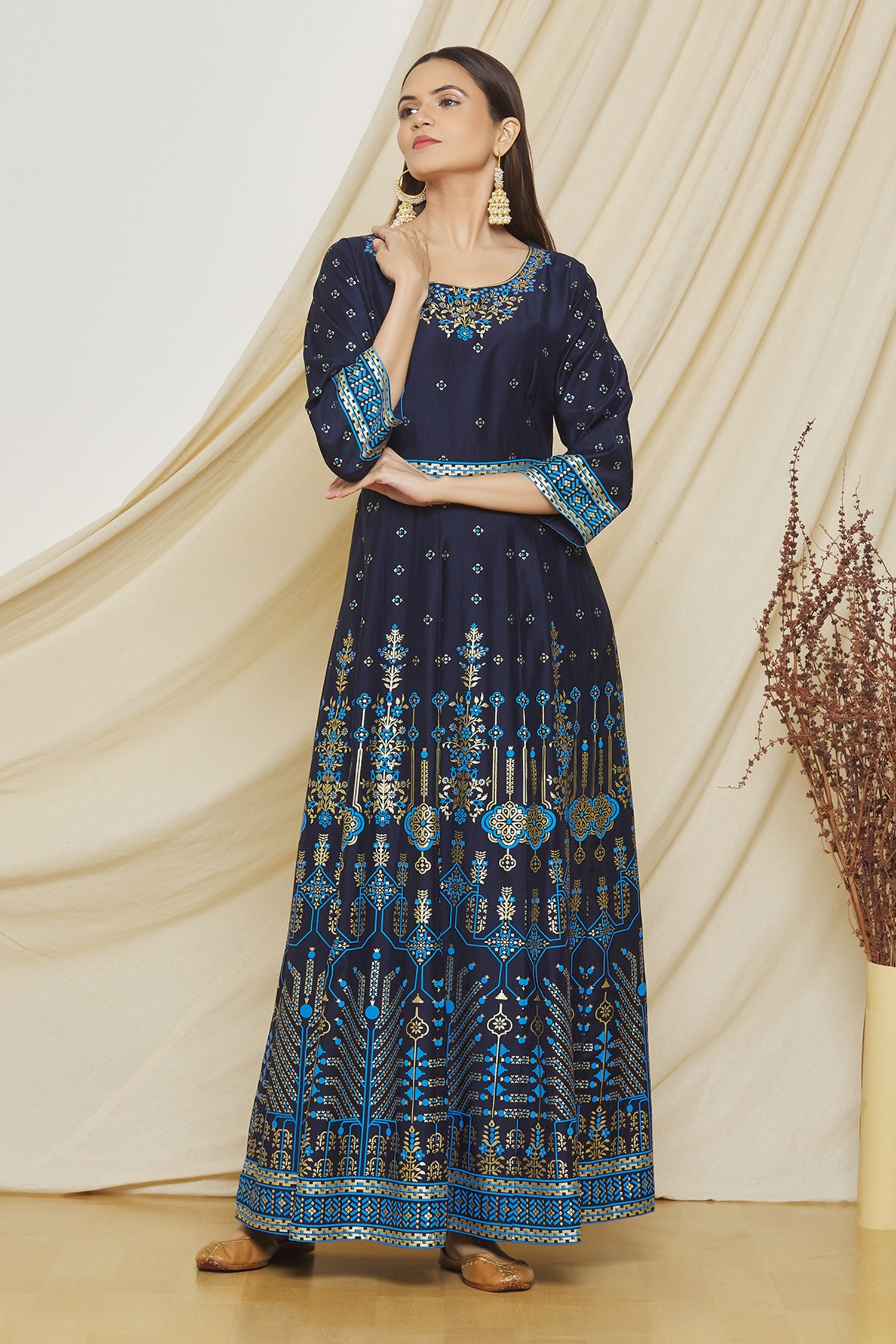 Buy Arihant Rai Sinha Blue Liva Floral Pattern Dress Online | Aza Fashions