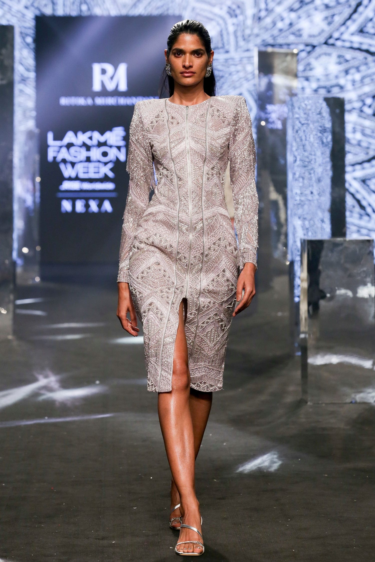 Buy Ritika Mirchandani Purple Net Solana Geometric Embroidered Zipper Dress  Online | Aza Fashions