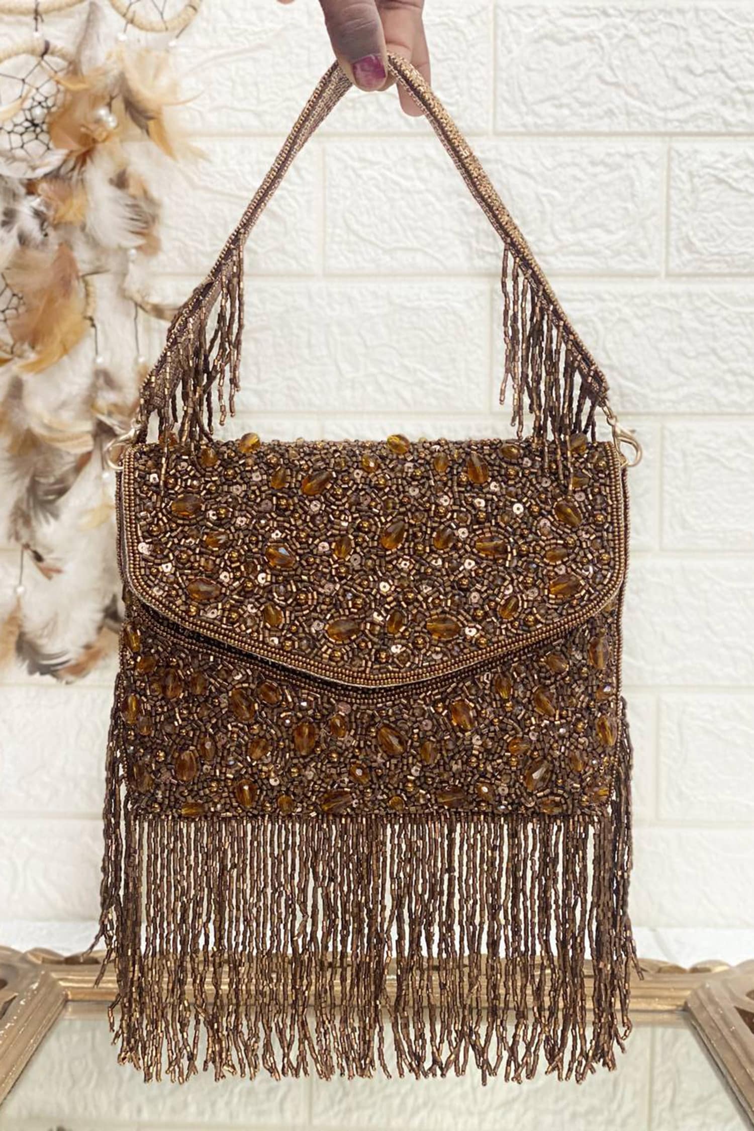 Embellished Leather Fringe Bag