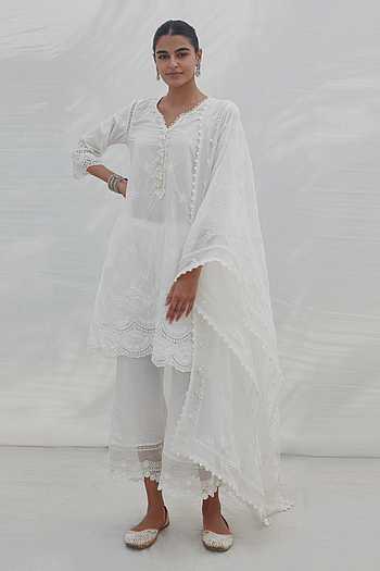 Mulmul Supima Cotton Acoi White kurta