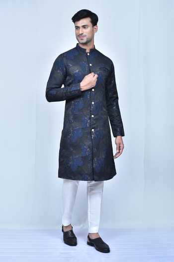 Buy Black Jacquard And Rose Kurta Set For Men by Khwaab by Sanjana ...
