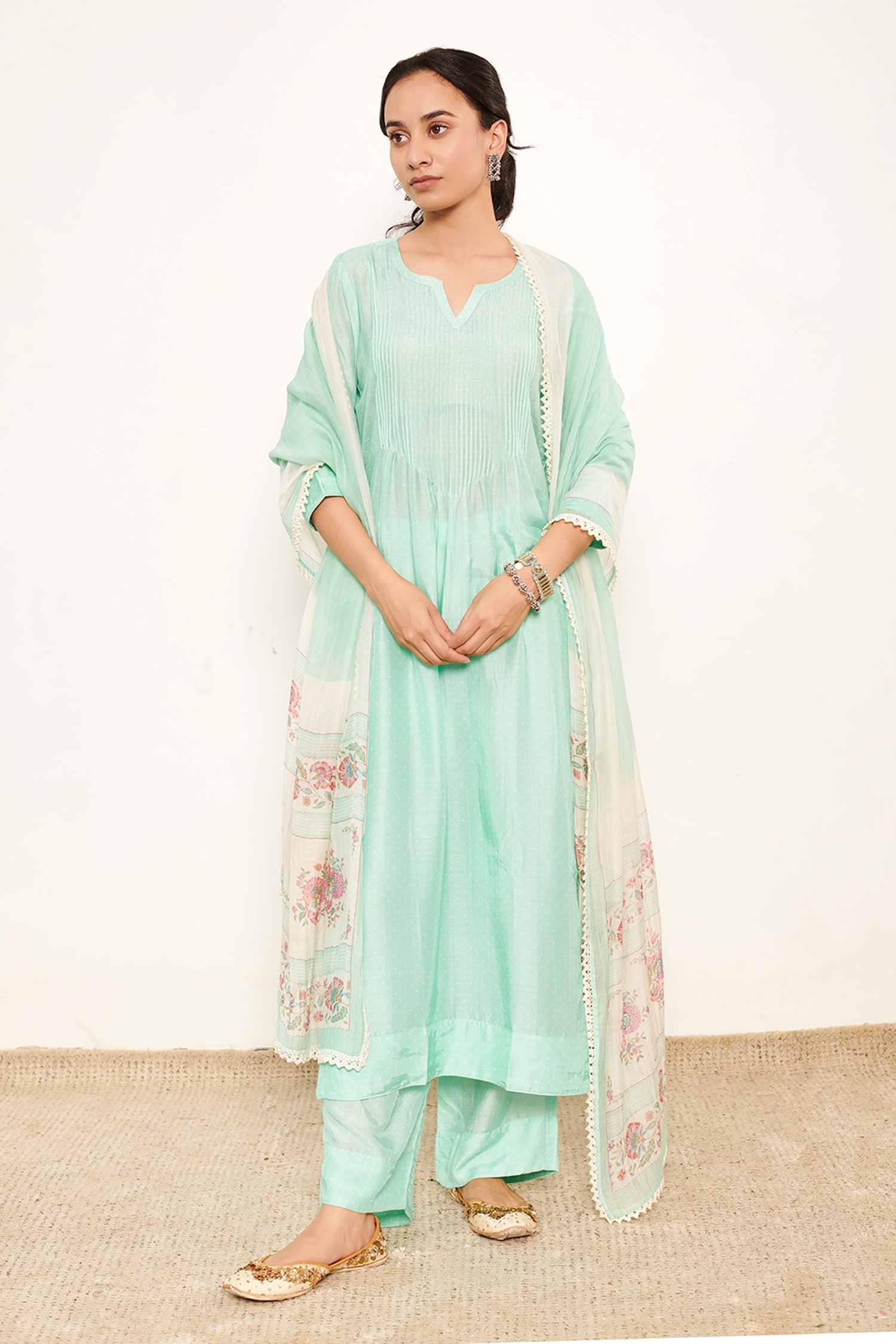 Buy Itraake Blue Cotton Silk Soft Pastel Printed Kurta Palazzo Set