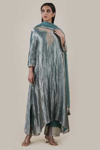 Baori Blue Hand Embroidered Full Sleeve Long Kurta main image 1