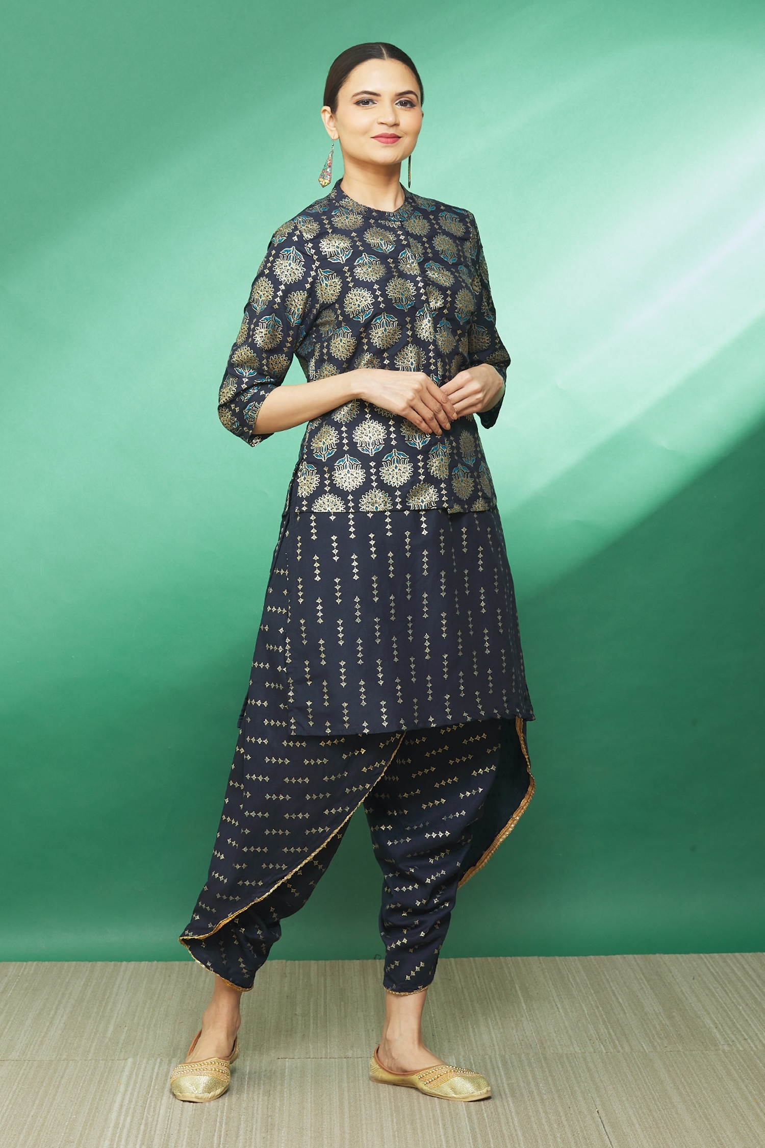 Buy Blue Printed Jacket And Dhoti Pant Set For Women by Samyukta