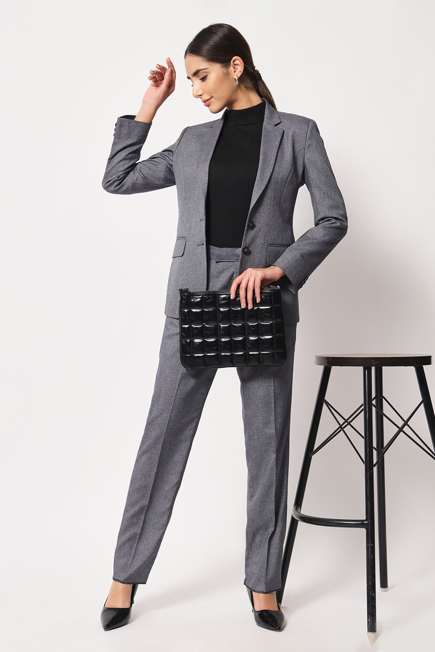 Buy Soniya G Grey Suiting Button Down Blazer And Pant Set Online | Aza ...