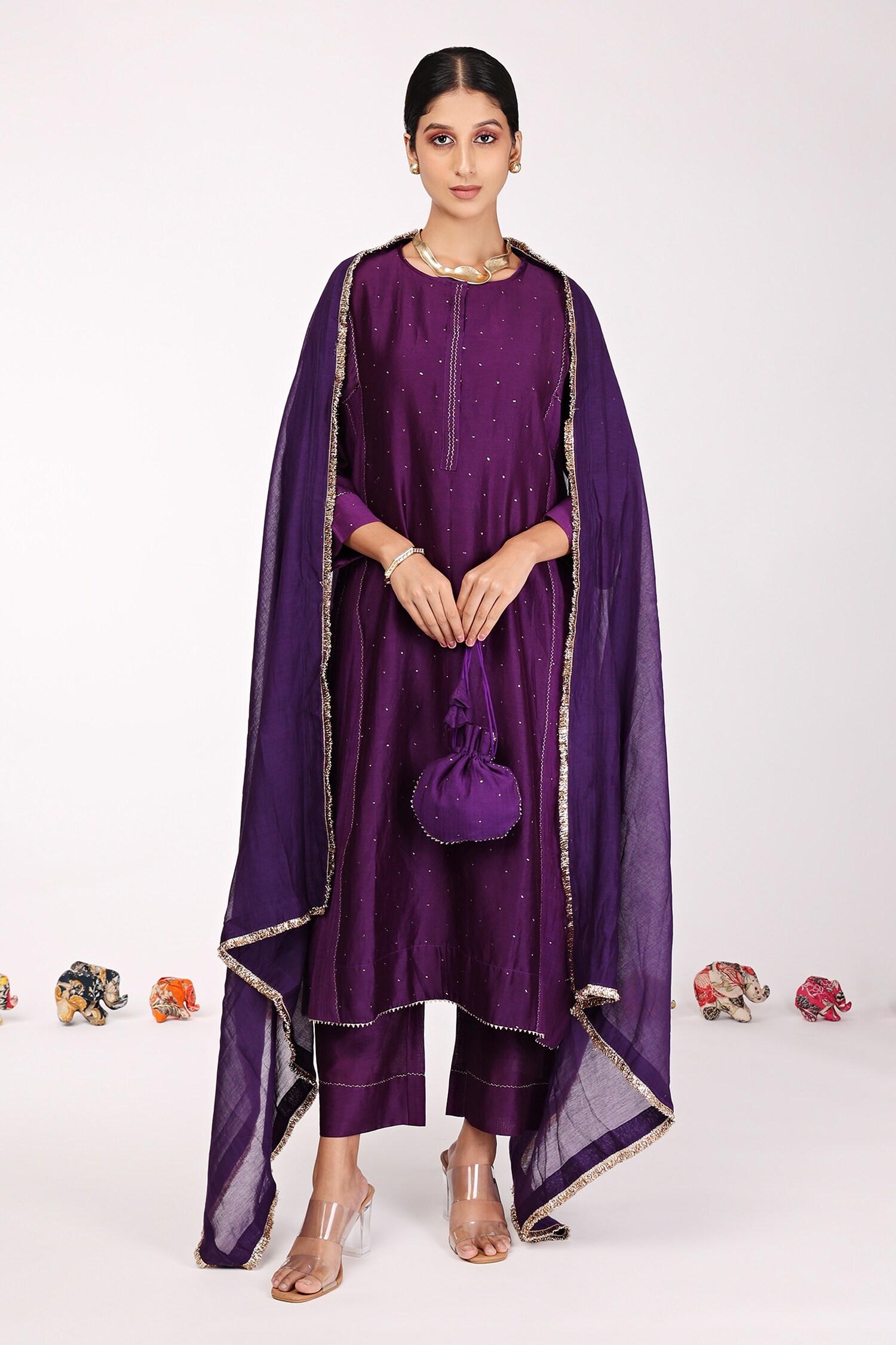 Komal Shah Purple Chanderi Kalidar Kurta Set