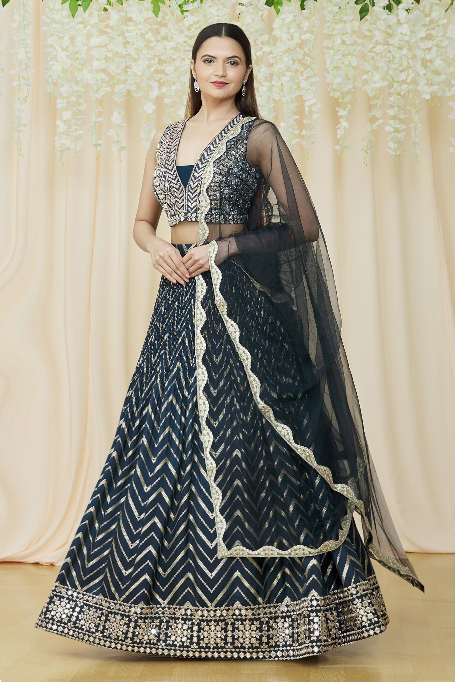Buy Khwaab by Sanjana Lakhani Blue Banarasi Silk Mirrorwork Choli With ...