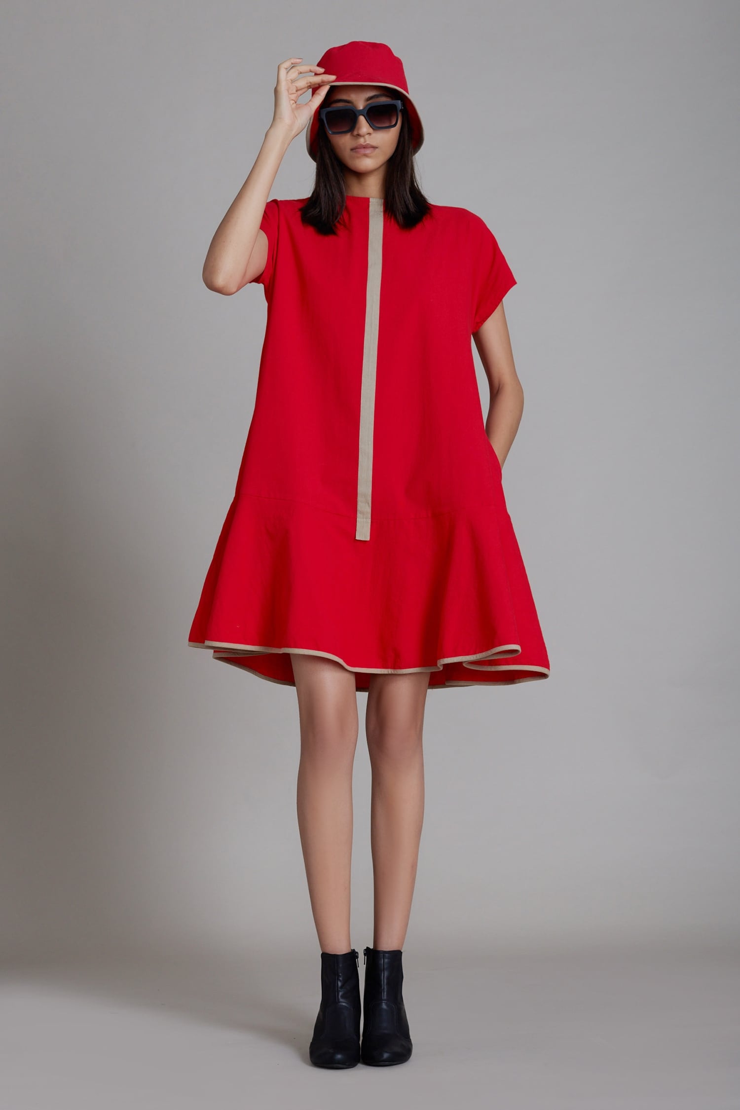 Buy Red 100% Cotton Round A-line Dress For Women by Mati Online at Aza ...