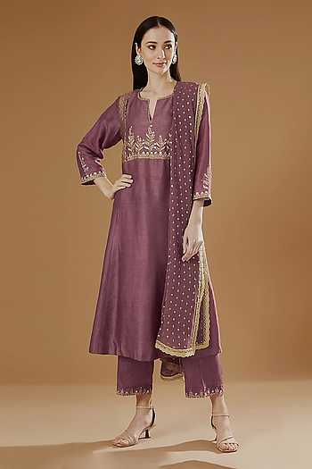 Women Olive Rayon Hand embroidered with Floral & leaf Printed Kurta and Palazzo