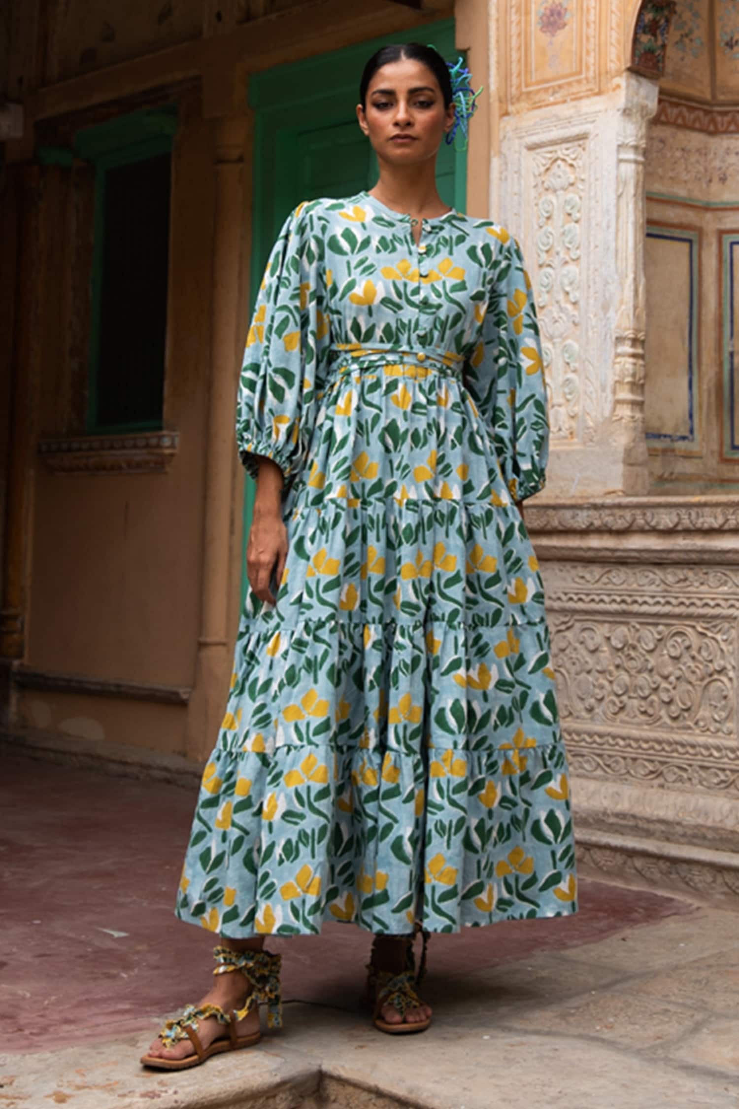 Black Cotton Style Printed Long Dress With Belt at Best Price in Jaipur   Vedika Overseas