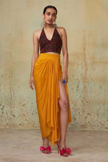 Yellow Draped  Maxi Skirt
