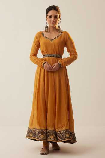 Women Red Chanderi Silk Anarkali Kurtas main image 0