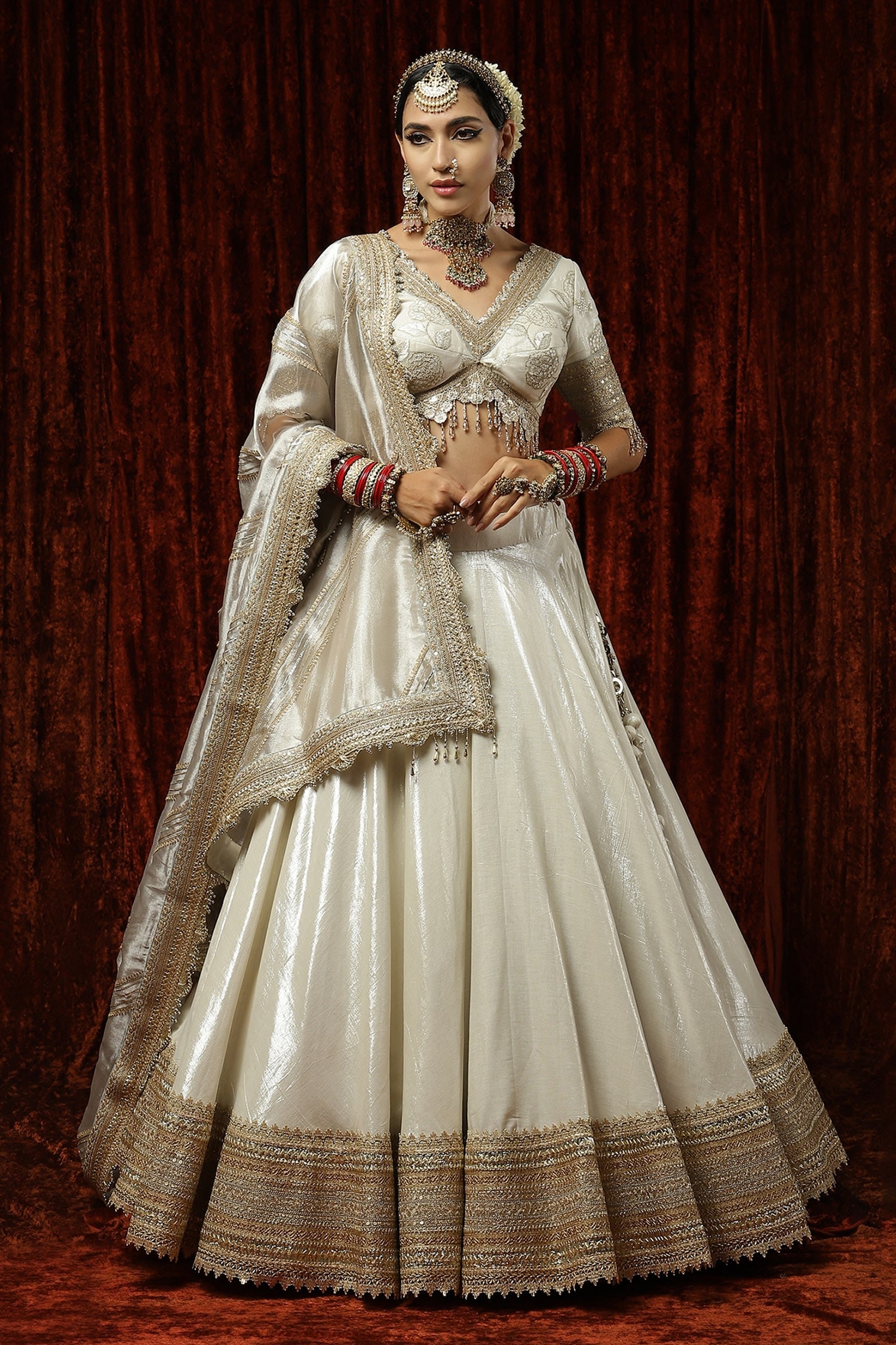 Buy Silver Lehenga Cotton Simmer Chanderi Chandni And Zari Bridal Set ...