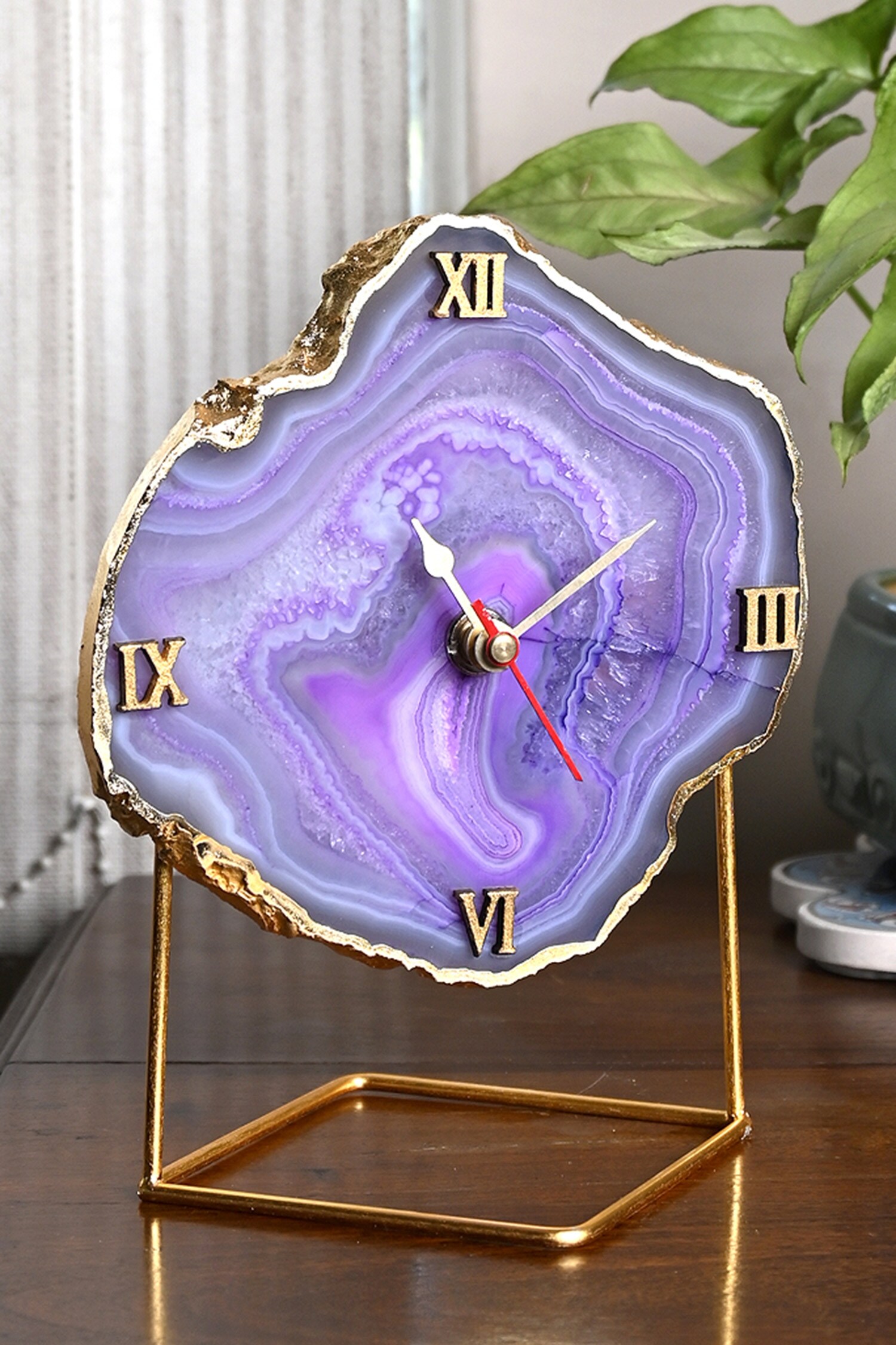 Buy Cotton Indya Agate Stone Textured Pattern Table Clock Online Aza