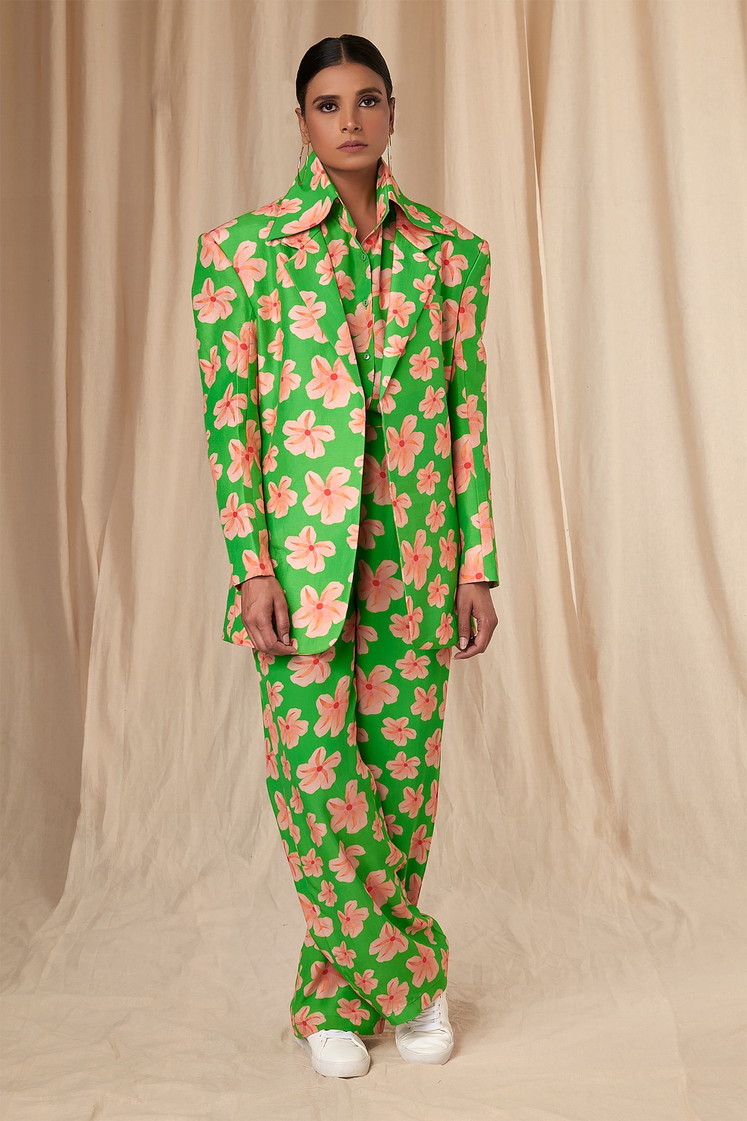 Buy Masaba Green Bemberg Linen Jessica Flower Passion Print Blazer ...