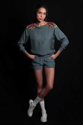 SEESA-Green layered top with embroidery details