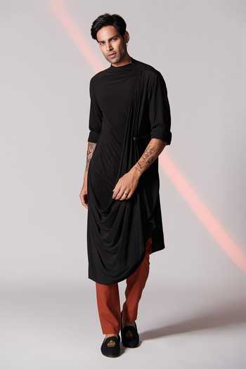 Trifecta black draped kurta
