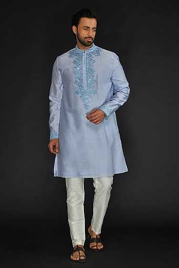 Embroidered Viscose Kurta Set For Men