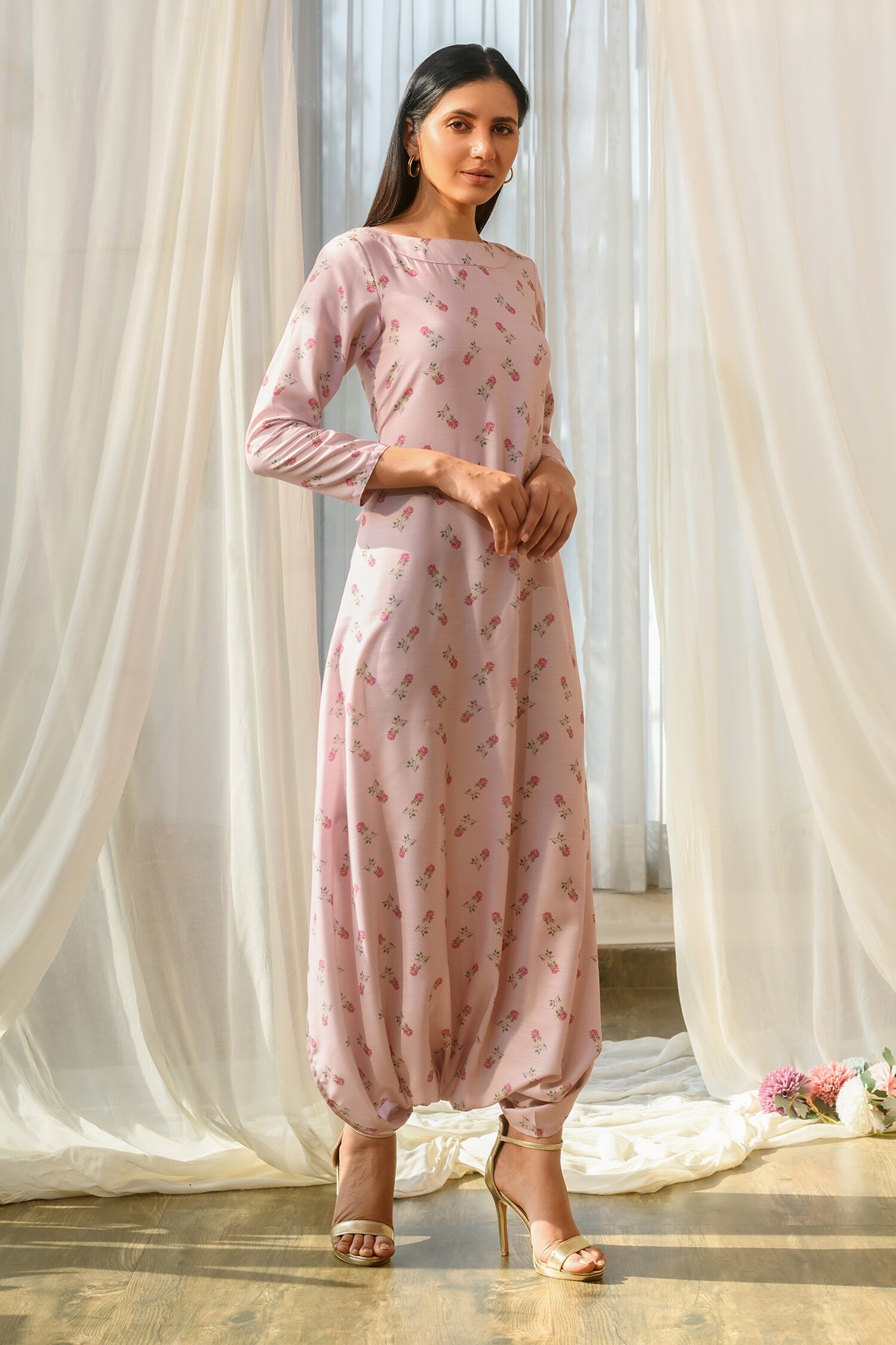 Buy Pasha India Pink Linen Round Neck Dhoti Jumpsuit Online Aza Fashions