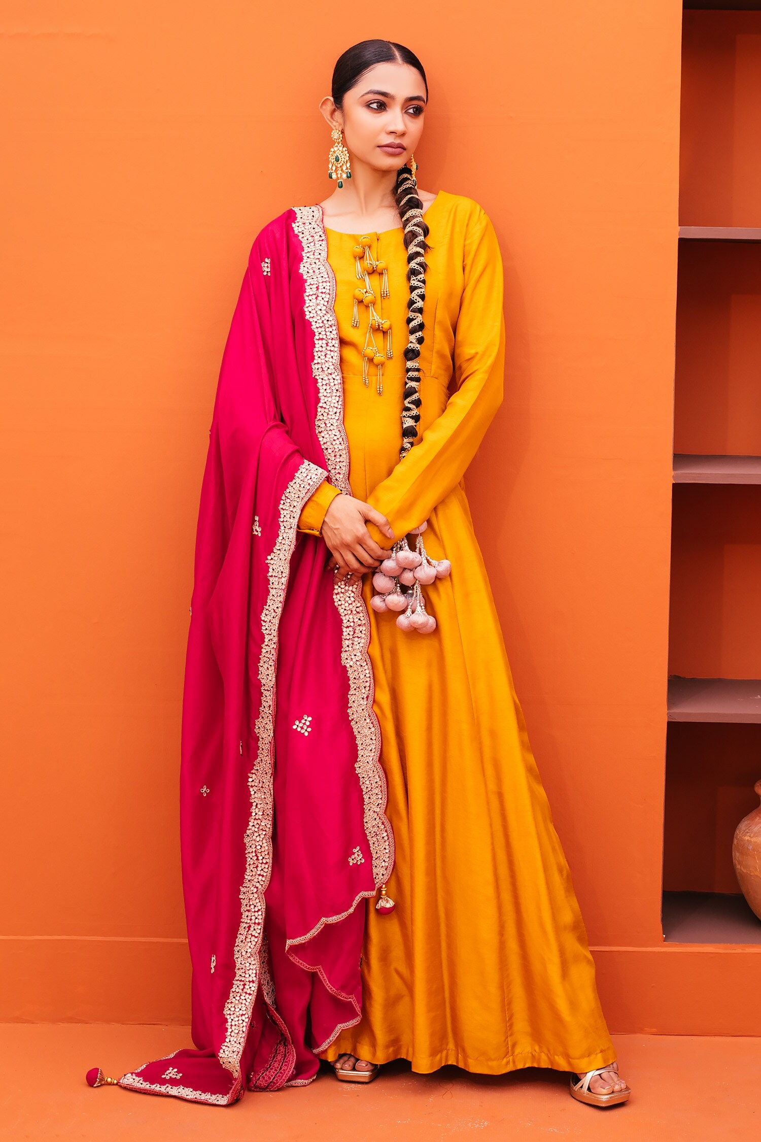 Buy Kesar Studio Yellow Silk Gown With Embroidered Dupatta Online Aza
