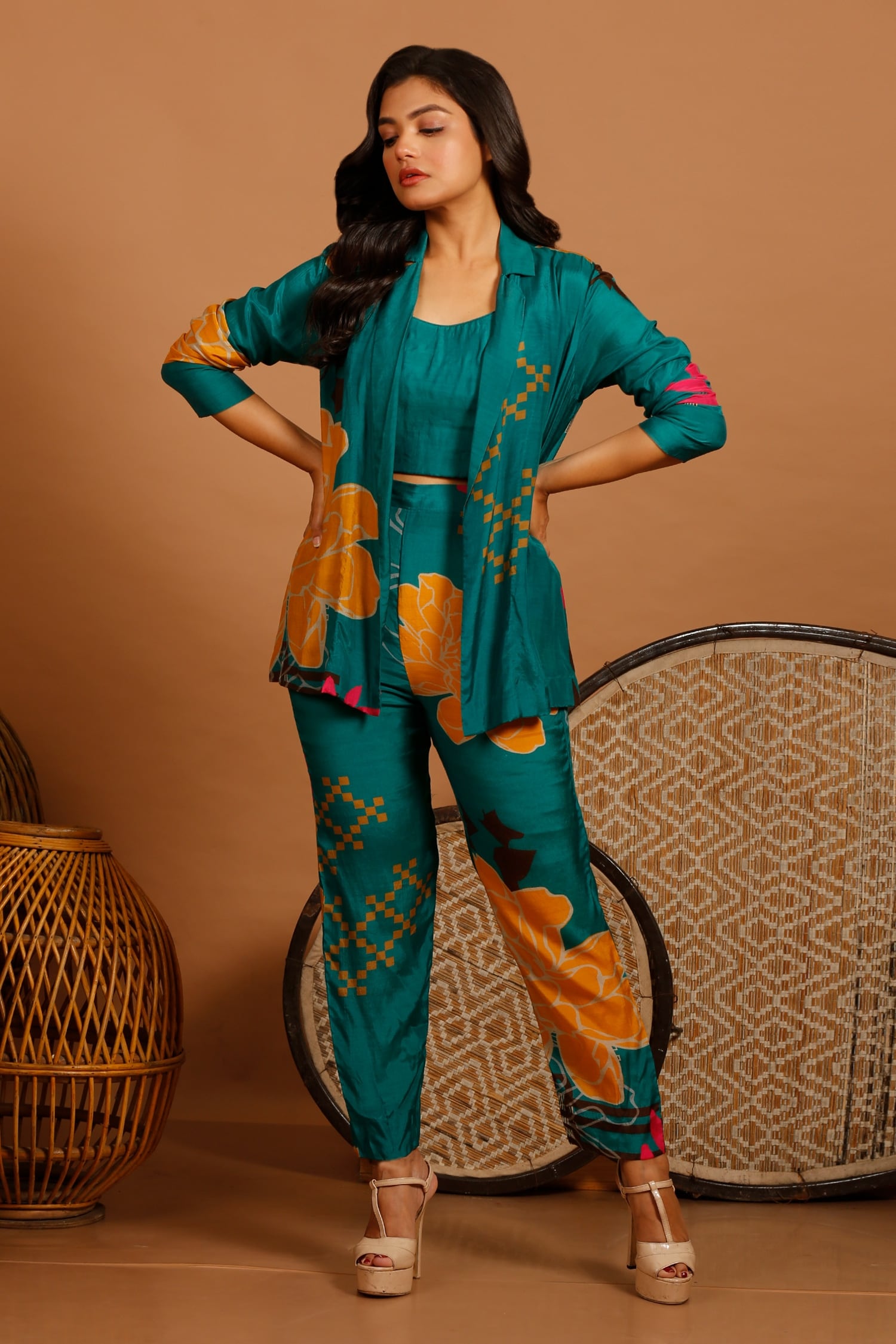 Buy Multi Color Muslin Printed Abstract Shirt Collar And Pant Set