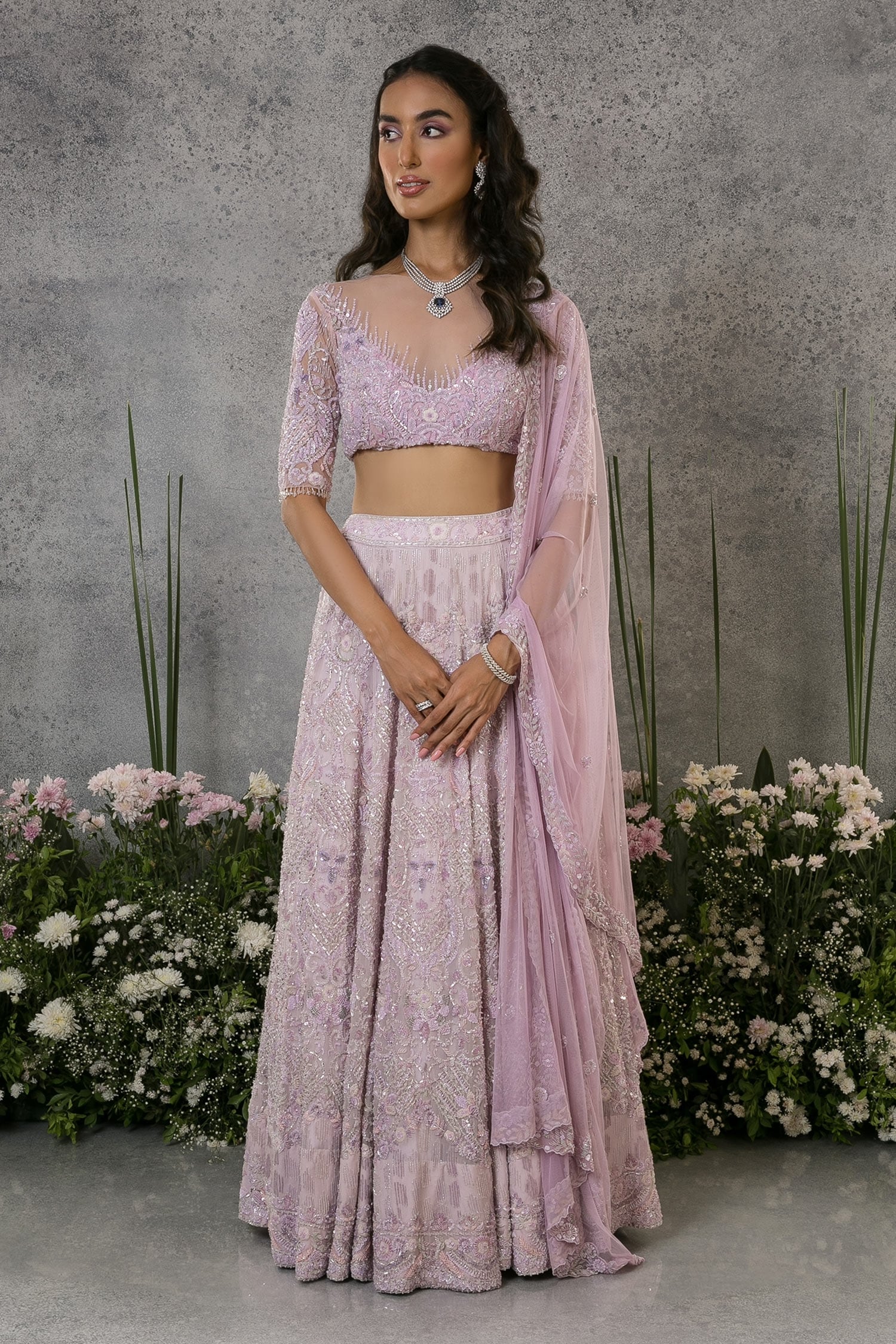 Buy Purple Lehenga Organza Silk Hand Embroidered Thread Bridal Set For Women  by Pritika Vora Online at Aza Fashions.