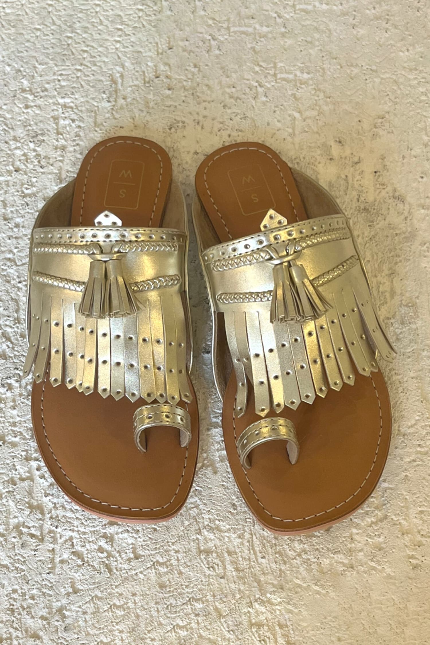 Sandalwali Gold Leather Lady Suzy Kolhapuri Flats