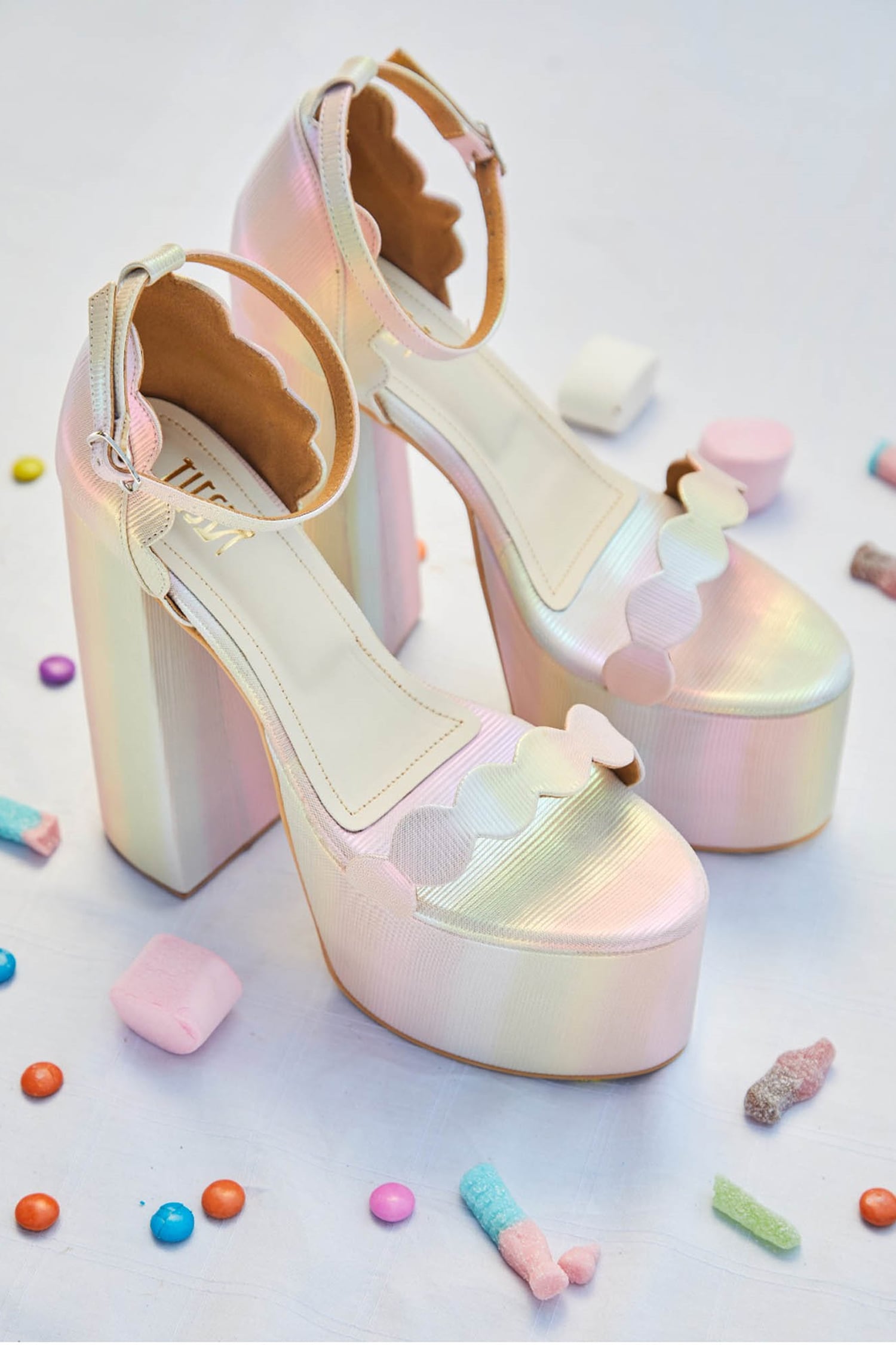 Tiesta Multi Color Faux Leather Lollipop Block Heels