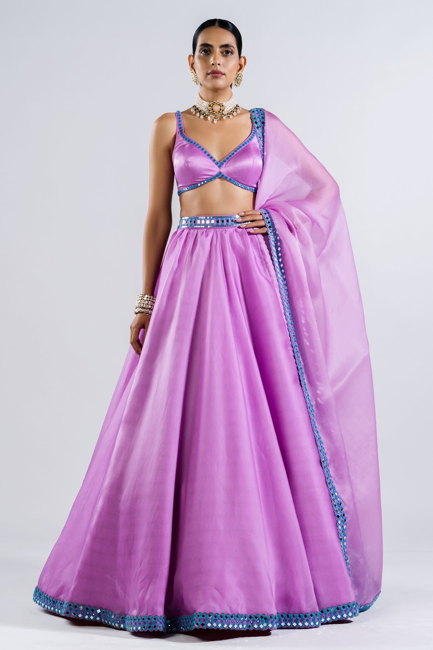 Buy Vvani By Vani Vats Purple Satin Organza Lehenga Set Online Aza