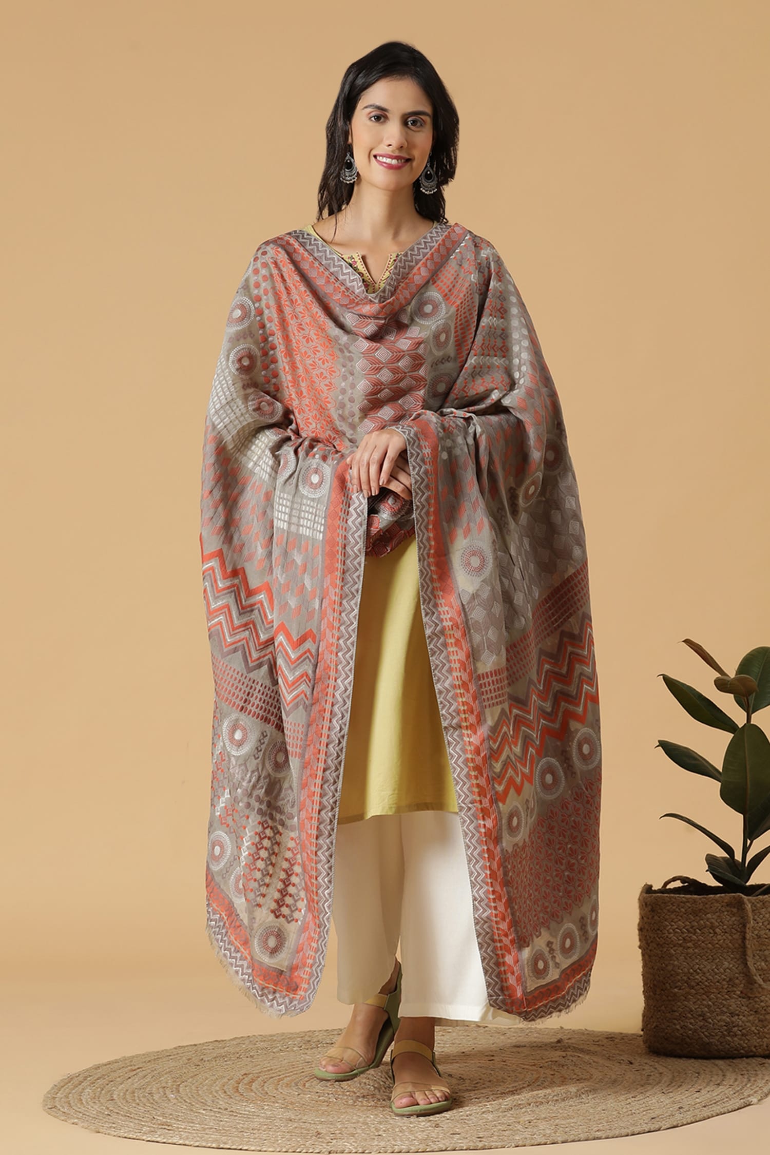 Buy Shingora Grey Silk Jacquard Woven Dupatta Online Aza Fashions