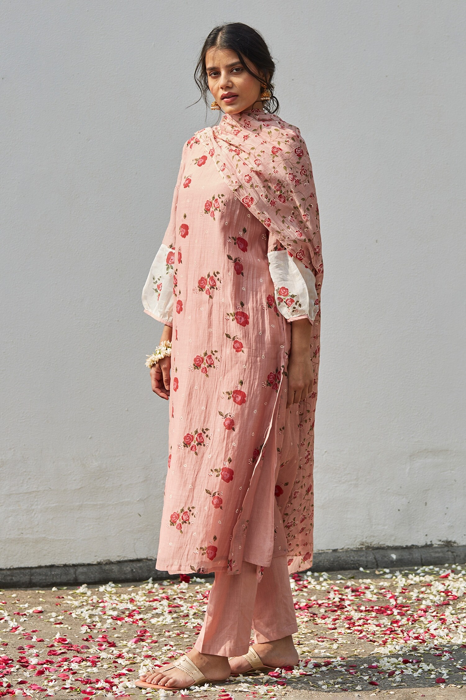 Buy Pink Handwoven Chanderi And Handloom Cotton Print & Embellishment ...