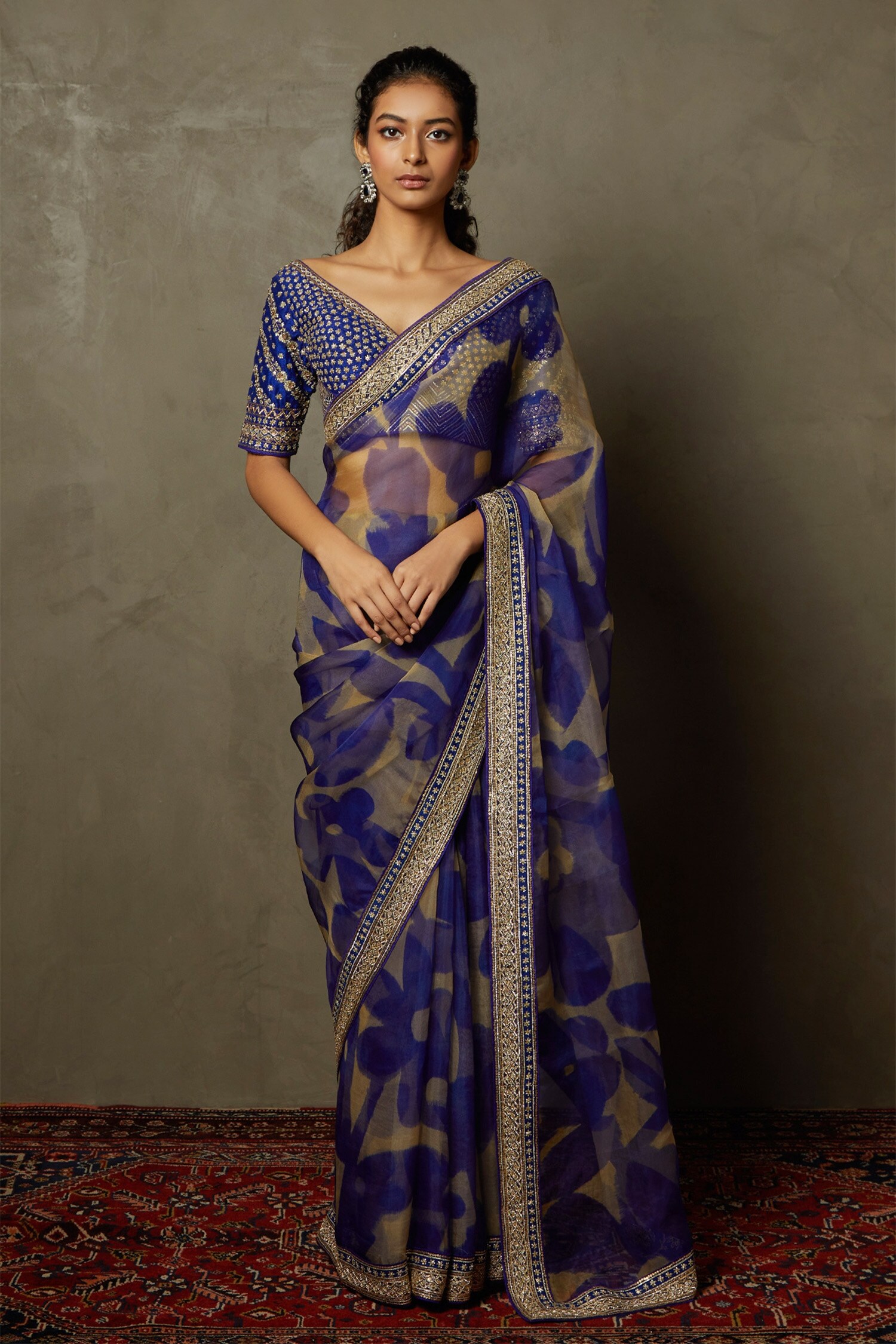 Buy RI.Ritu Kumar Purple Delphi Floral Print Saree Online | Aza Fashions