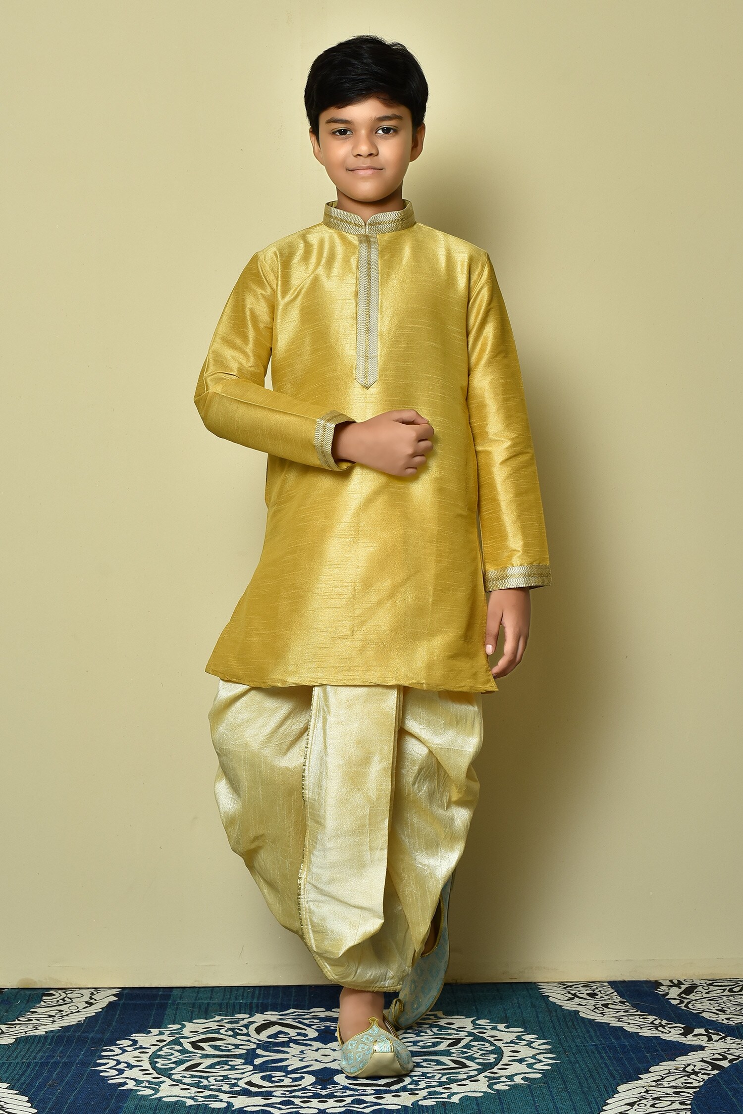 Buy Samyukta Singhania Gold Thread Embroidered Collar Kurta And Dhoti