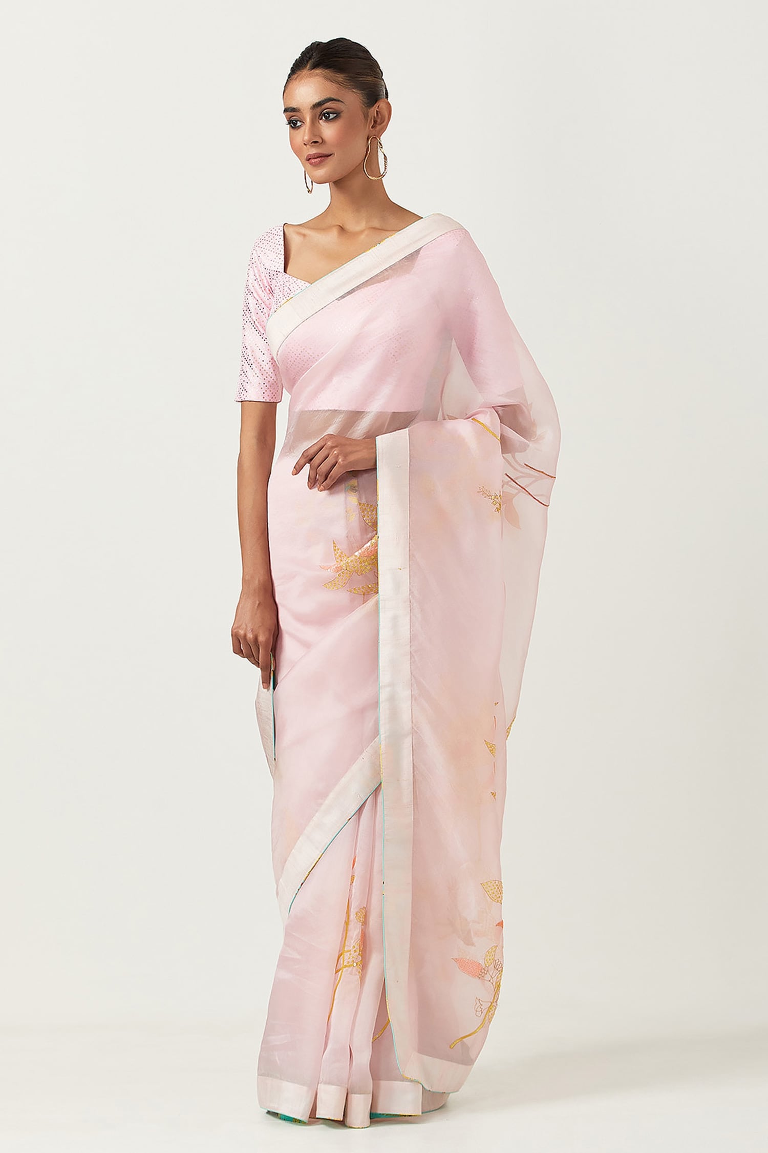 Asrumo Pink Sukoon Summer Shreeja Viscose Silk Organza Saree With  Unstitched Blouse