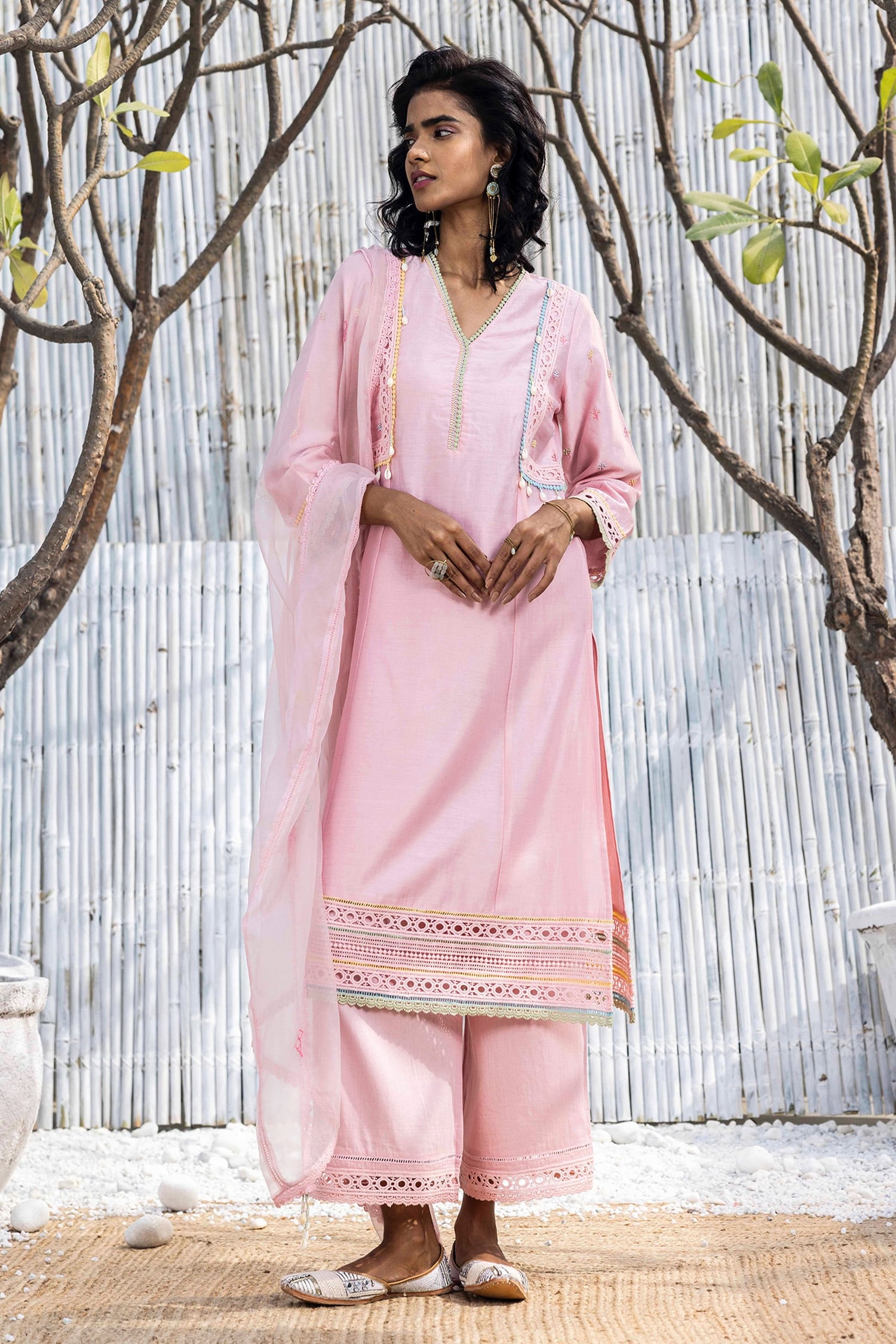 White Chanderi Kurta With Palazzo – Siyani Clothing India