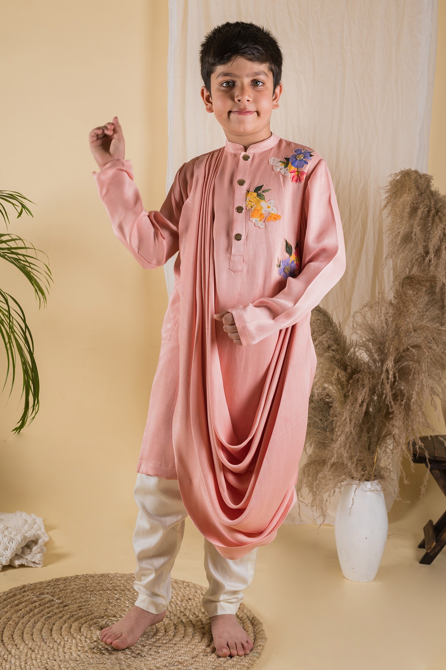 Buy Ba Ba Baby clothing co Pink Cowl Draped Kurta And Pant Set For Boys
