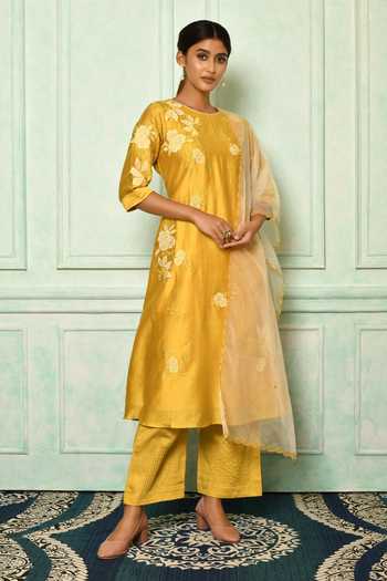 Malhaar Yellow Chanderi Silk Kurta Set With Dupatta main image 0