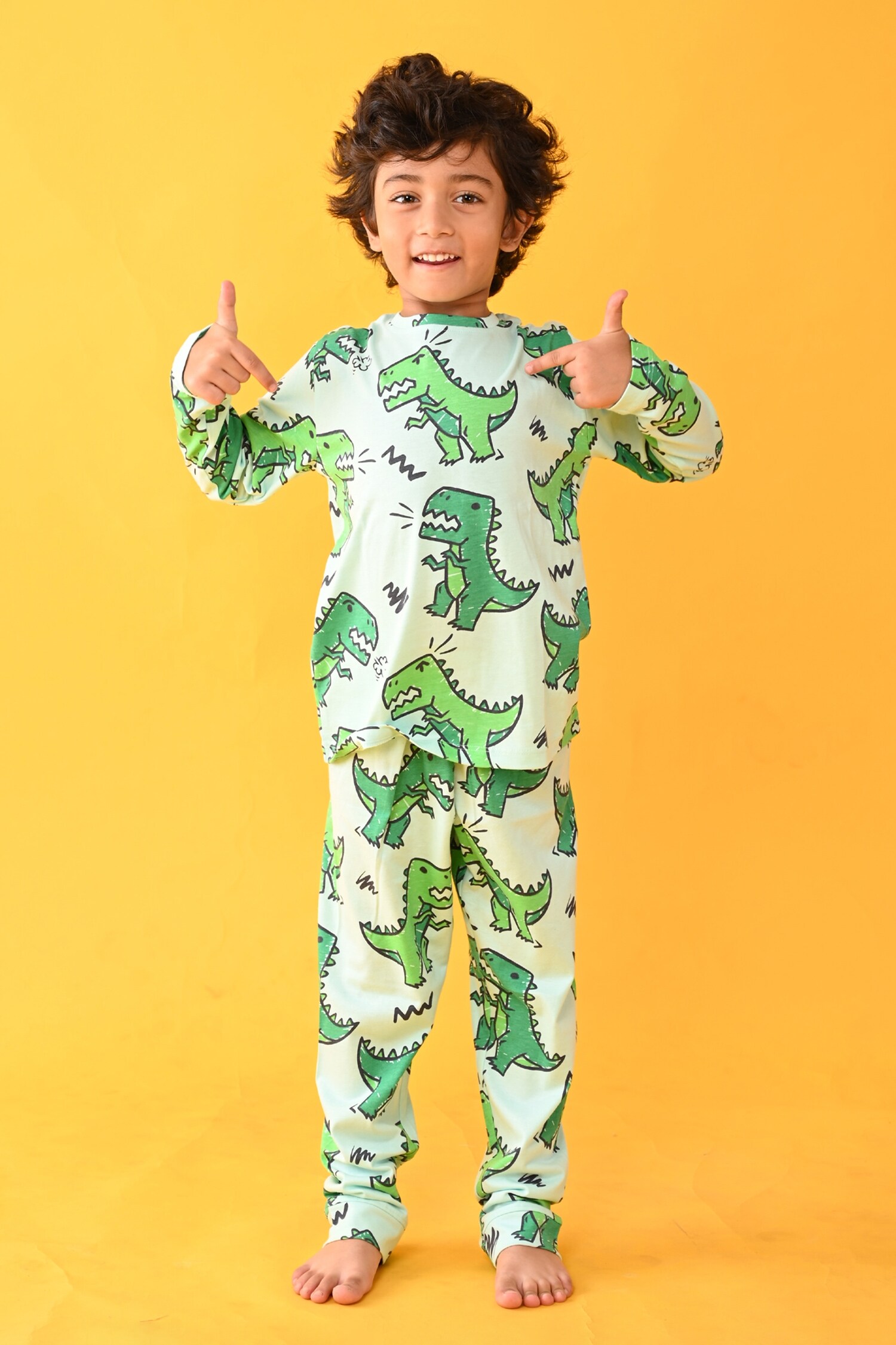 Buy Green 100% Cotton Printed Dinosaur Pyjama Set For Boys by Anthrilo ...