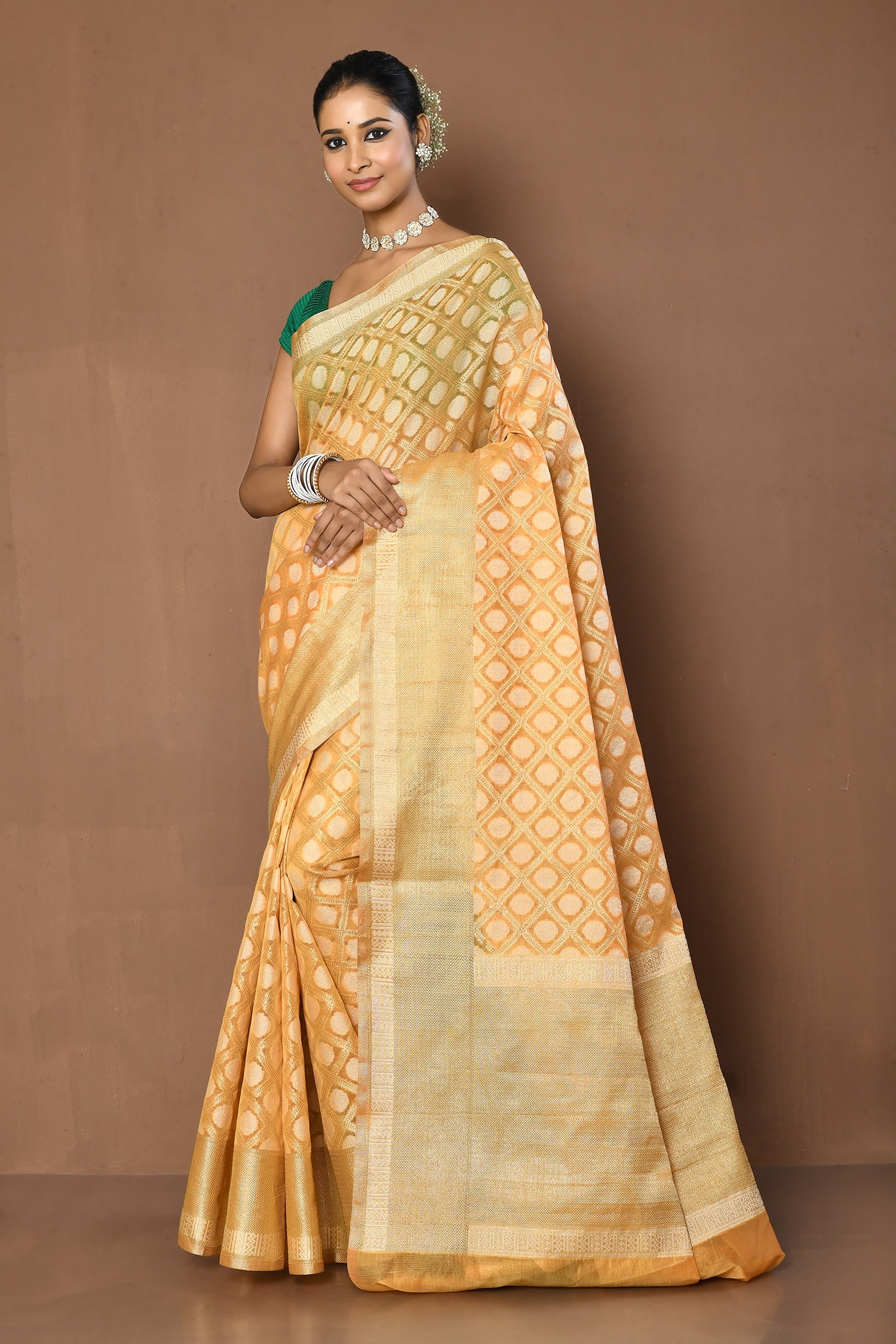 Buy Yellow Saree: Zari Alfi Patola Woven Geometric Jaal Pattern For ...