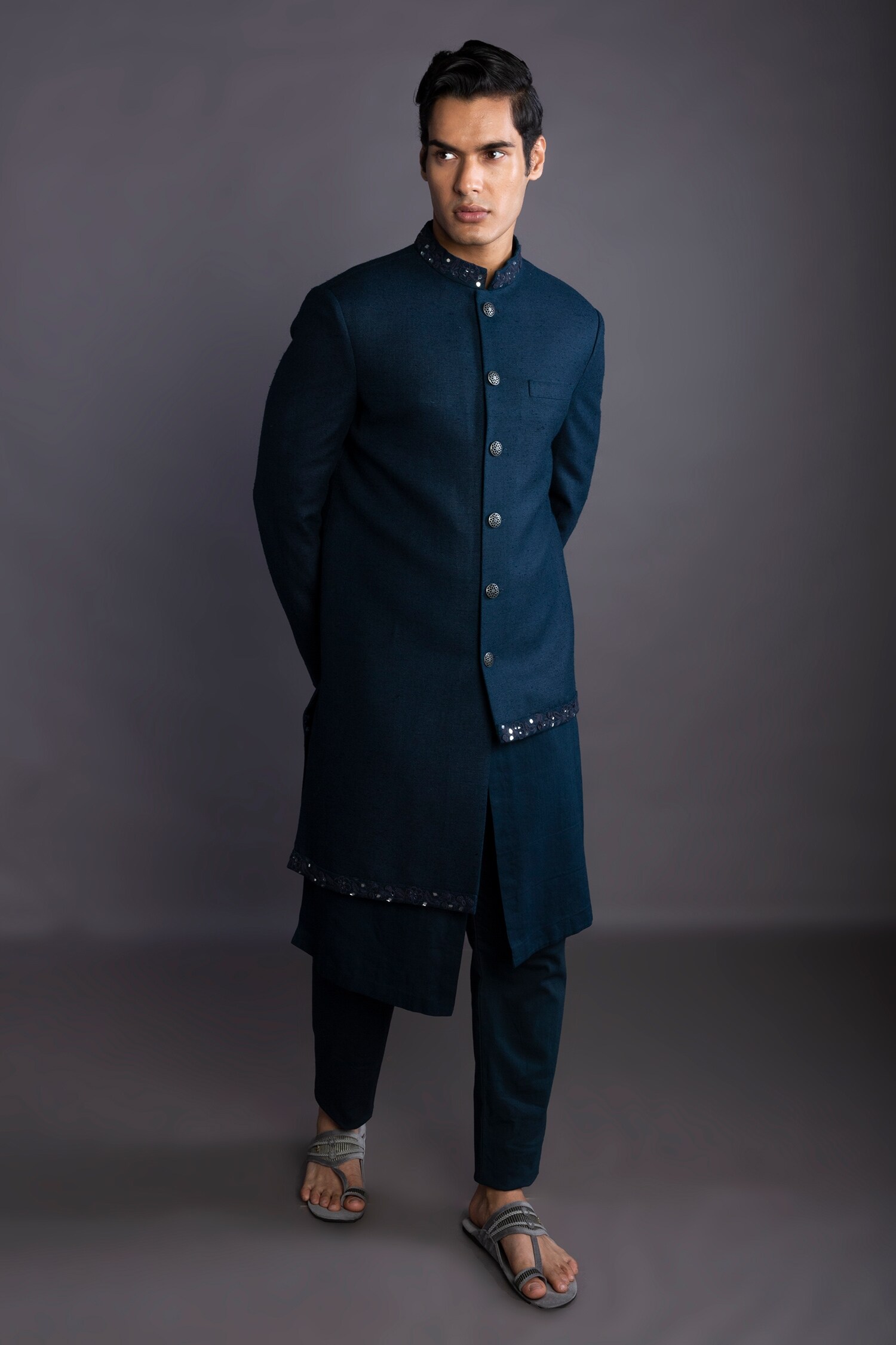 Buy GRAM OF INK Blue Collar Embroidered Jacket Set Online Aza Fashions