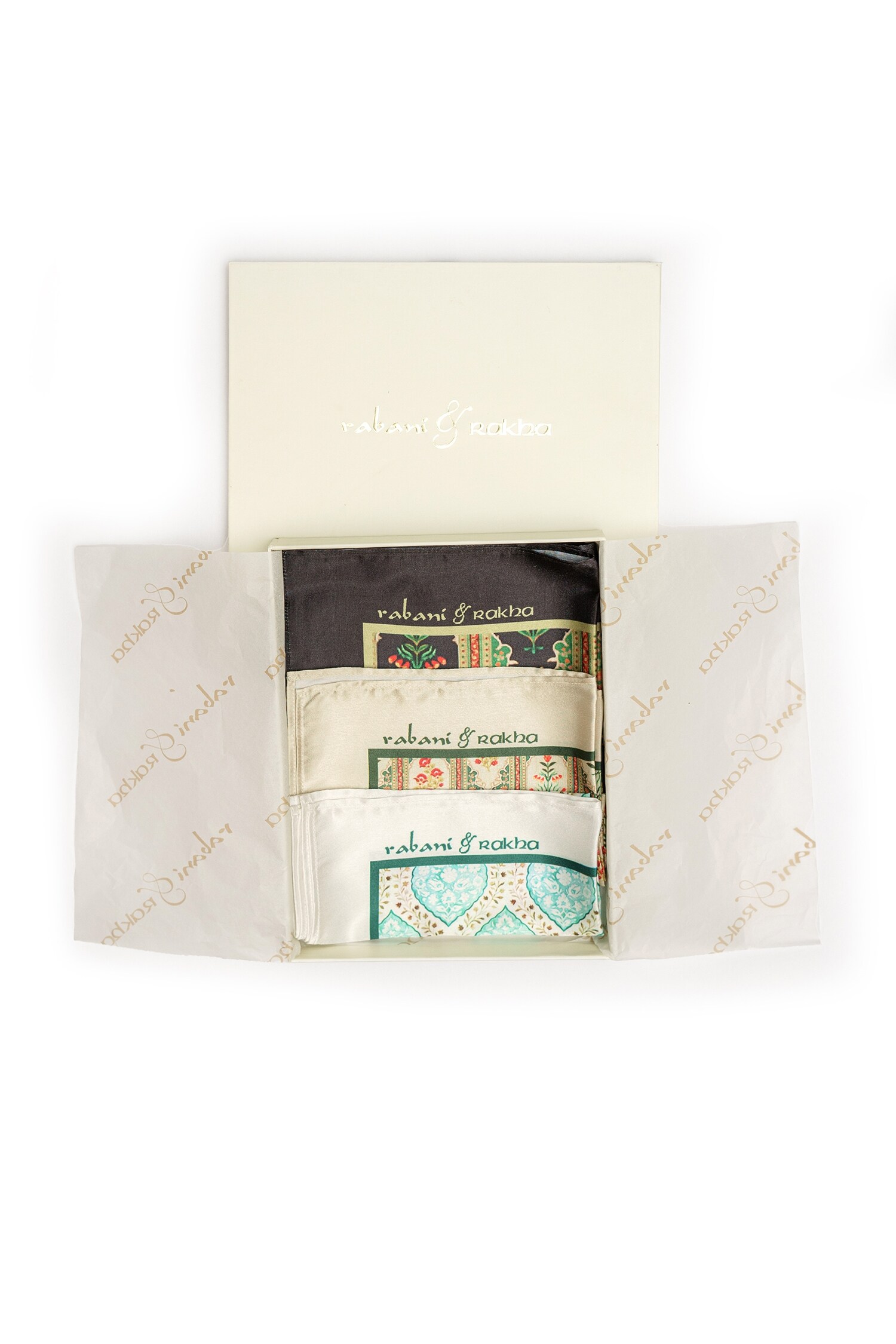 Rabani & Rakha Multi Color Printed Flower Pattern Pocket Square Gift Box - Set Of 3