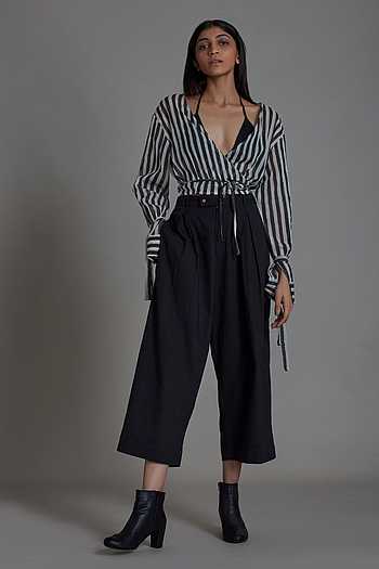 Arka Cotton Off-White Strappy Striped Top