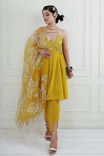 Rose Gold silk chanderi kurti set and dhoti pants