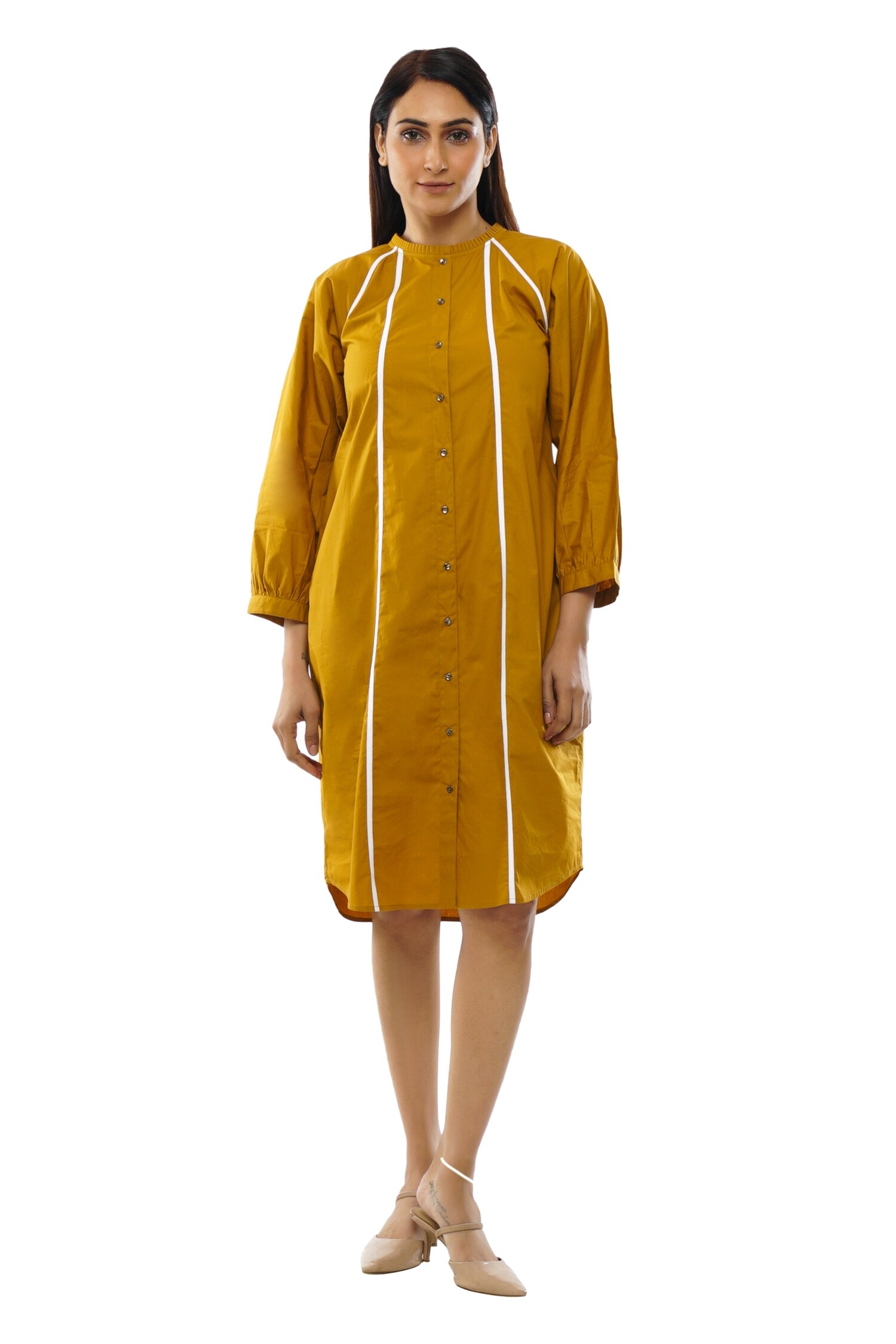 Buy KHAT Yellow Frill Collar Poplin Cotton Dress Online Aza Fashions