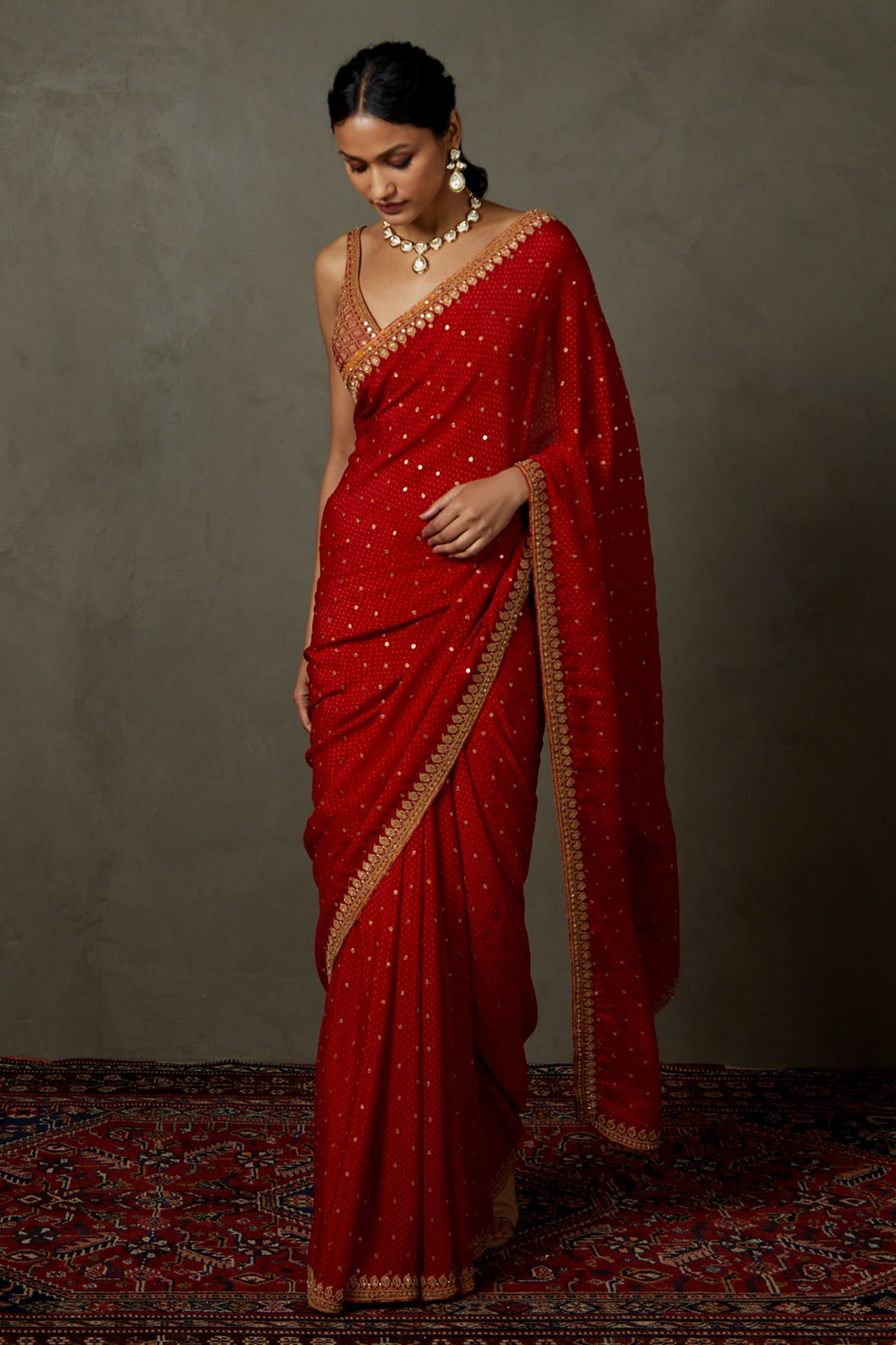 Buy Red Saree And Blouse Fabric & Sohini With Sleeveless For Women by  RI.Ritu Kumar Online at Aza Fashions.