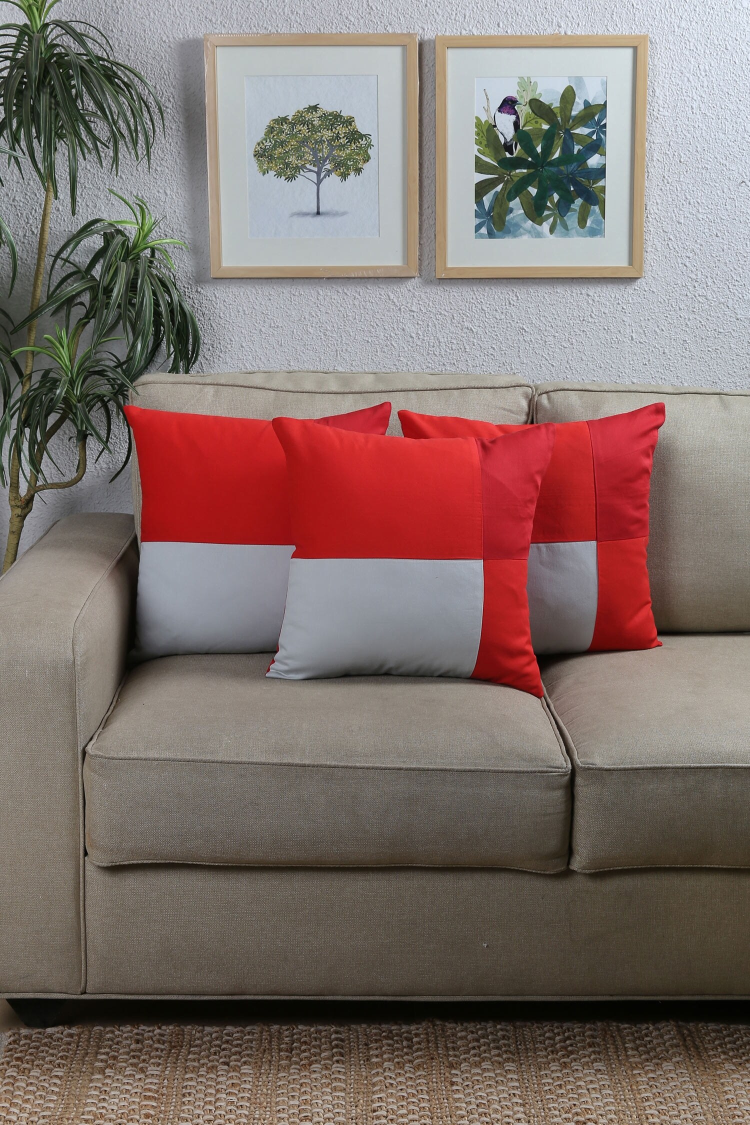 Buy Red 100 Cotton The Jumbled Rectangles Cushion Covers Set Of 3 by