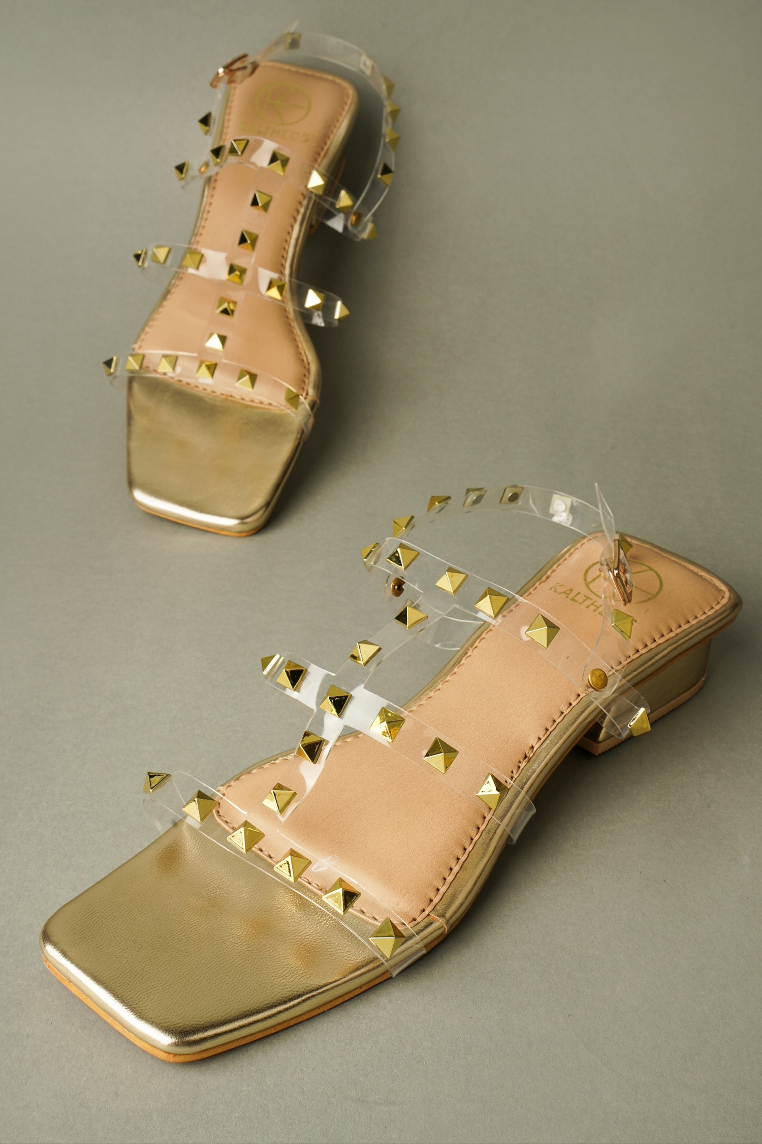 Kaltheos Gold Tpu Cube Strappy Block Heel Sandals