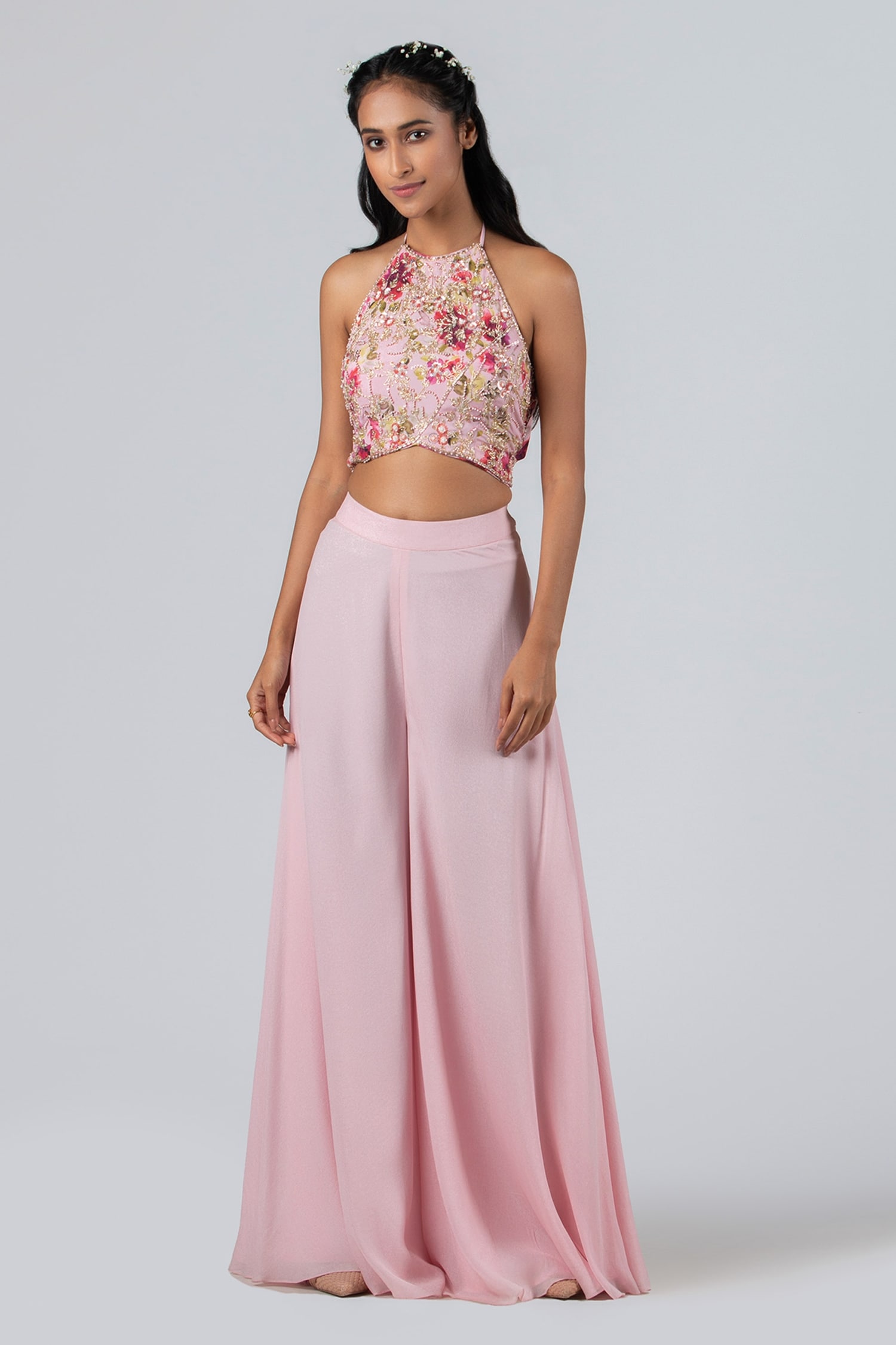 Aayna Pink & Green Floral Halter Neck Georgette Bralette Crop Top at Rs  400/piece, Fancy Crop Top in Gurgaon