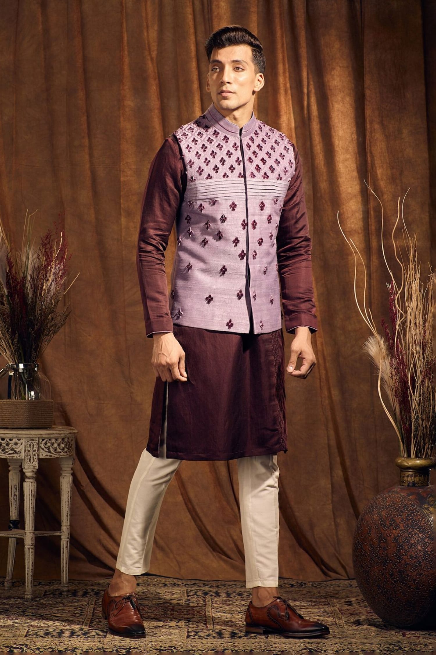 Lemon Kurta Trouser With Gold Embriodery Waistcoat  Vestir De